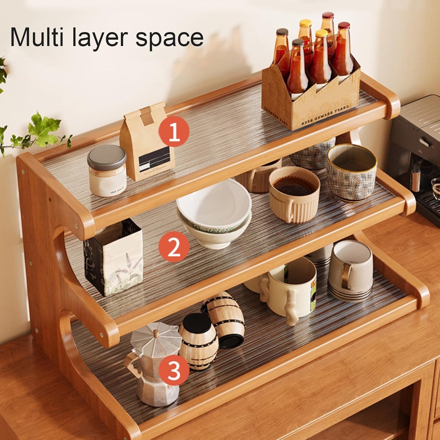 3-Tier Wooden Mug Holder Countertop, Coffee Cup Holder Mug Display Coffee Mug Organizer Mug Rack for Coffee Station Organizer Mug Shelf for Cabinet for Kitchen, Home,Natural
