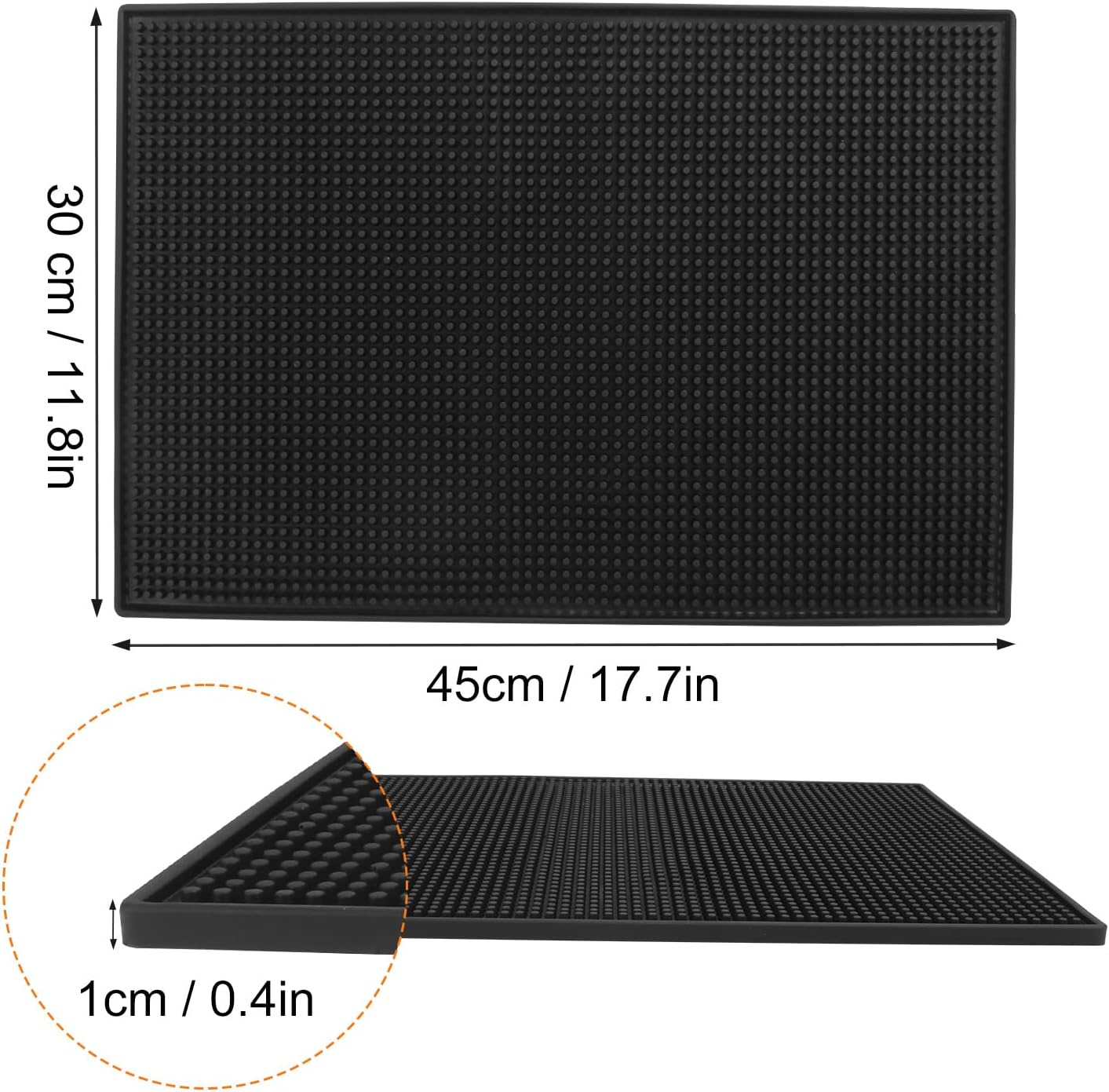 4 Pack Rubber Mats, 18" x 12" Black Bar Service Spill Mat for Countertop, Bartending, Efficient and Stylish Solution