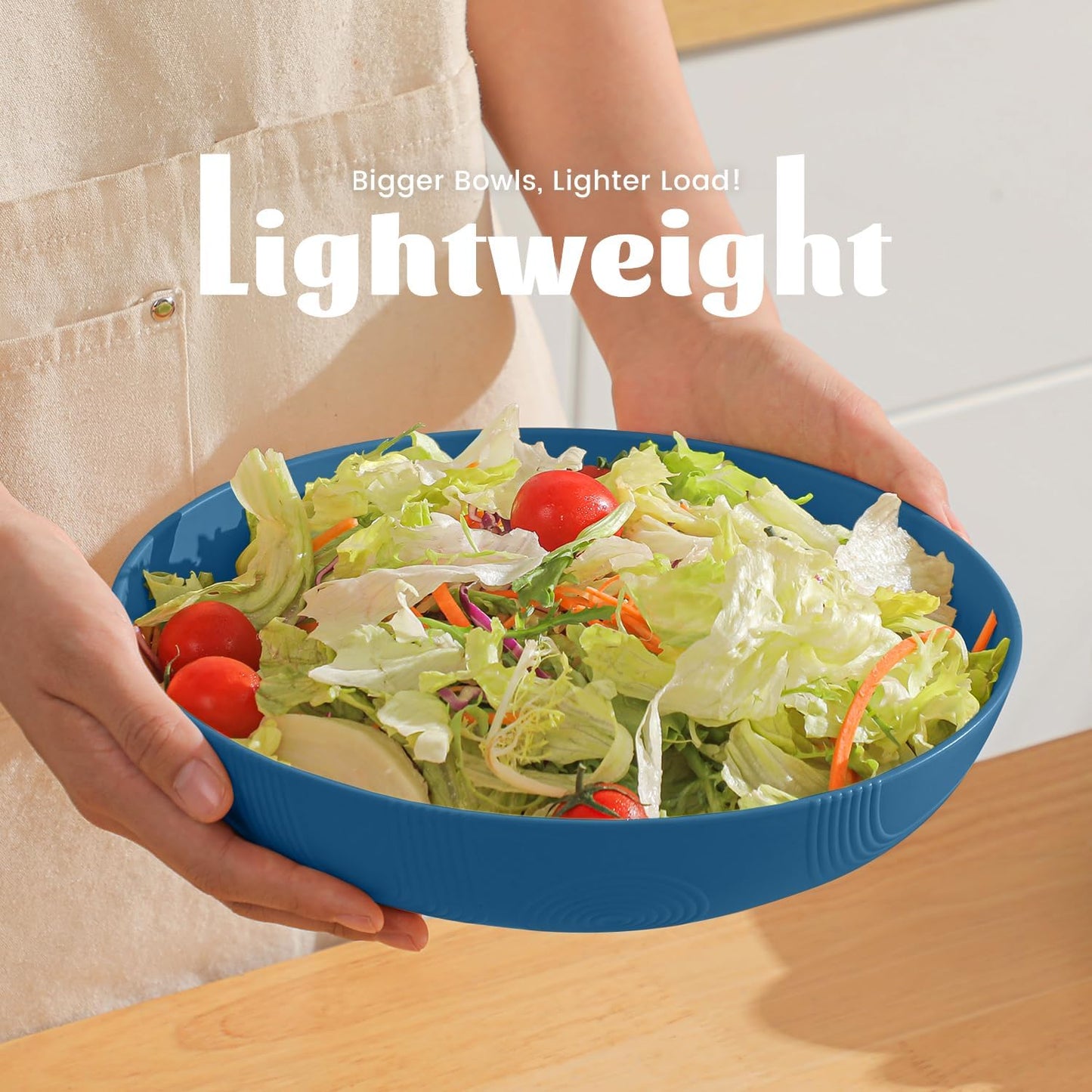 Homienly Large Wheat Straw Salad Bowls - Set of 6, 65 OZ, 10 Inch, Microwave & Dishwasher Safe - Navy Blue