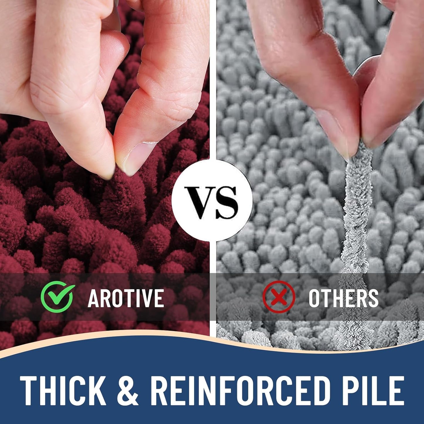 Arotive Luxury Chenille Bathroom Rug Mat, Extra Soft Thick Absorbent Shaggy Bath Rugs, Non-Slip Machine Wash Dry, Plush Bath Mats for Bathroom, Shower and Tub, 70x24, Burgundy