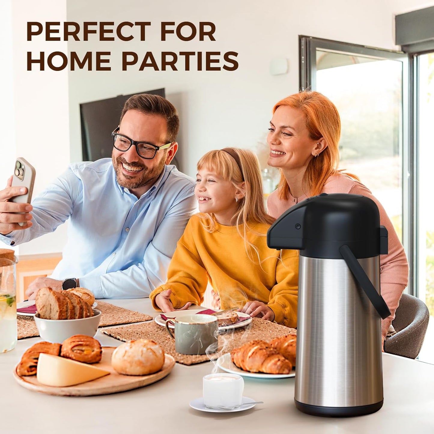 Coffee Carafe for Keeping Hot - 85OZ / 2.5L Airpot Coffee Dispenser with Pump - Large Coffee Thermos for Hot Drinks Tea Liquid - Insulated Stainless Steel Hot Water Beverage Dispenser Urn for Parties