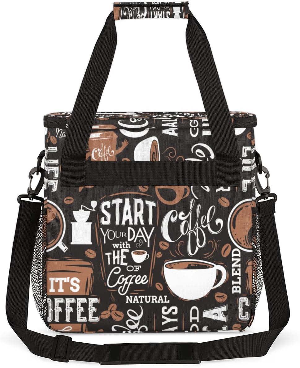 Day with the of Coffee Cafe Coffee Maker Carring Bag Travel Carrying Storage Tote Bag Compatible with Keurig K-Mini or K-Mini Plus Portable Single Serve Coffee Brewer Case with Pockets for K-cup Pods