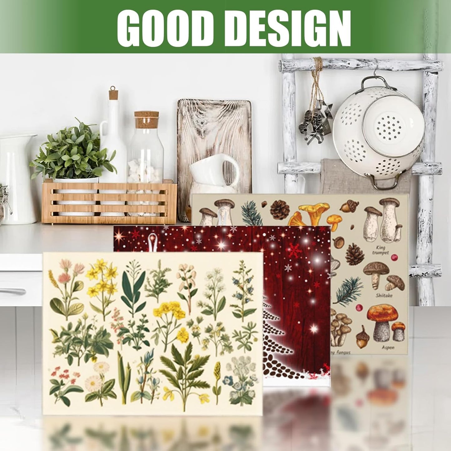 Floral Microfiber Dish Drying Mat XL for Kitchen Counter Absorbent Large Dish Drying Pads Reusable Washable Plants Herbs Draining Mat 18x24 Inch