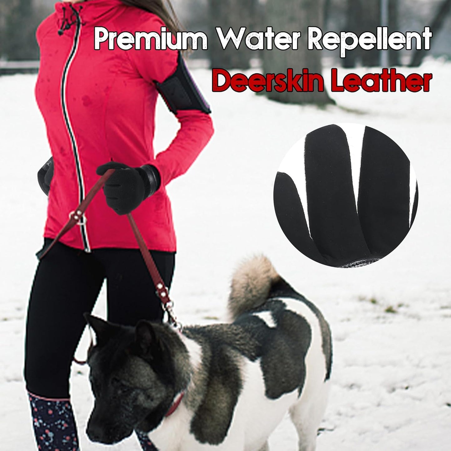 HANDLANDY Winter Gloves for Men Women, Thermal Gloves for Cold Weather Driving Cycling Ski Outdoor, Insulated Leather Work Gloves (XL, Black)