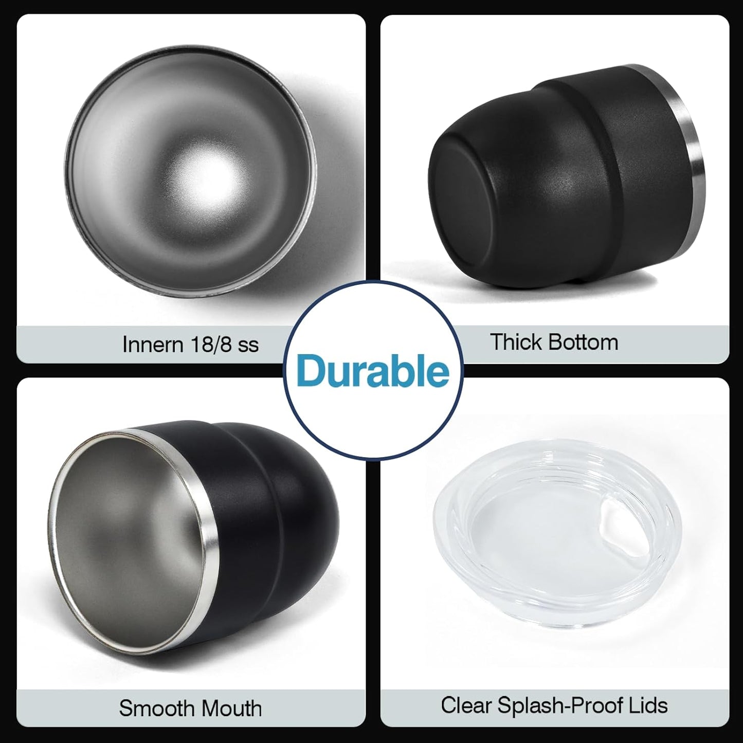 4oz Stackable Cup, Vacuum Insulated Espresso Cup Set of 2, Espresso Shot Glass for Coffee, Double Wall Stainless Steel Mini Tumbler Shot Glasses with Straw and Lid (A-black2P, 4oz)