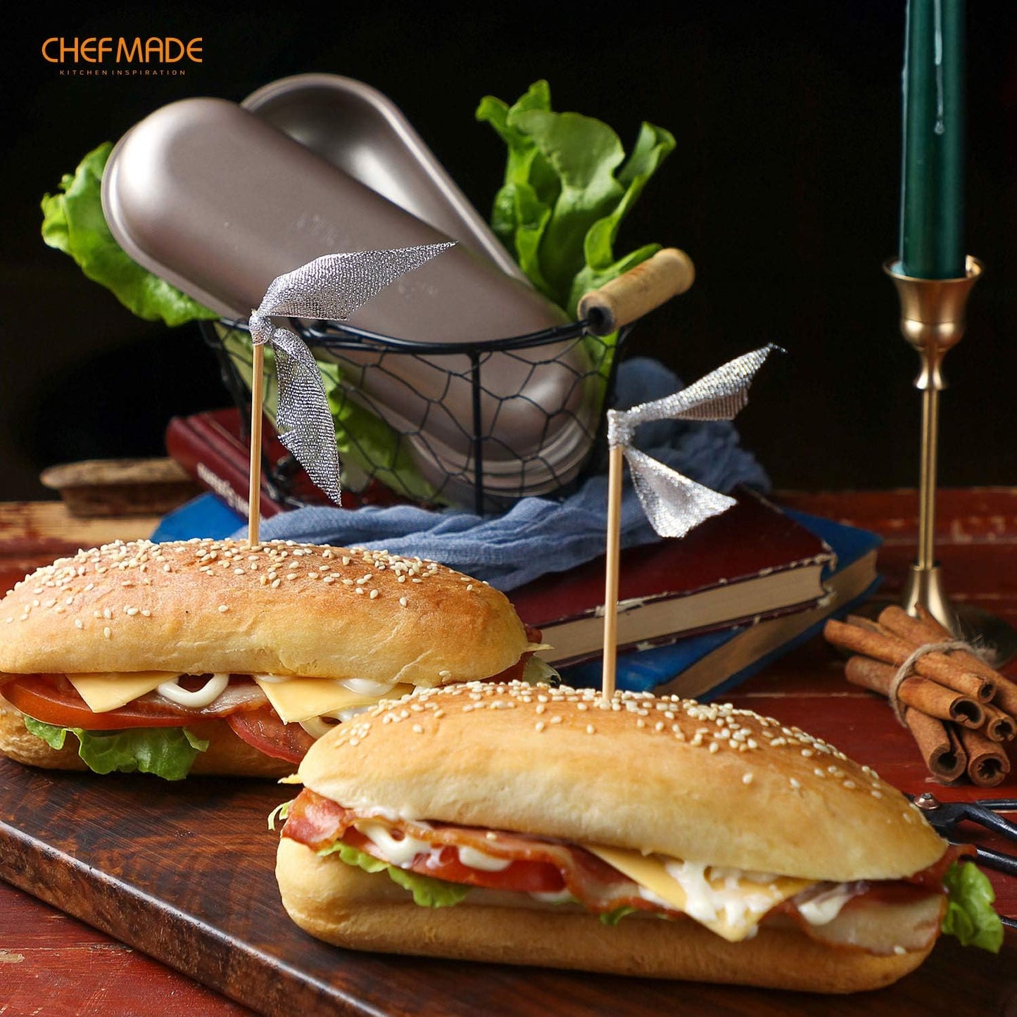 CHEFMADE Mini Loaf Pan Set, 7-Inch 4Pcs Non-Stick Hotdog-Shaped Bread and Cake Bakeware for Kitchen Baking (Champagne Gold)