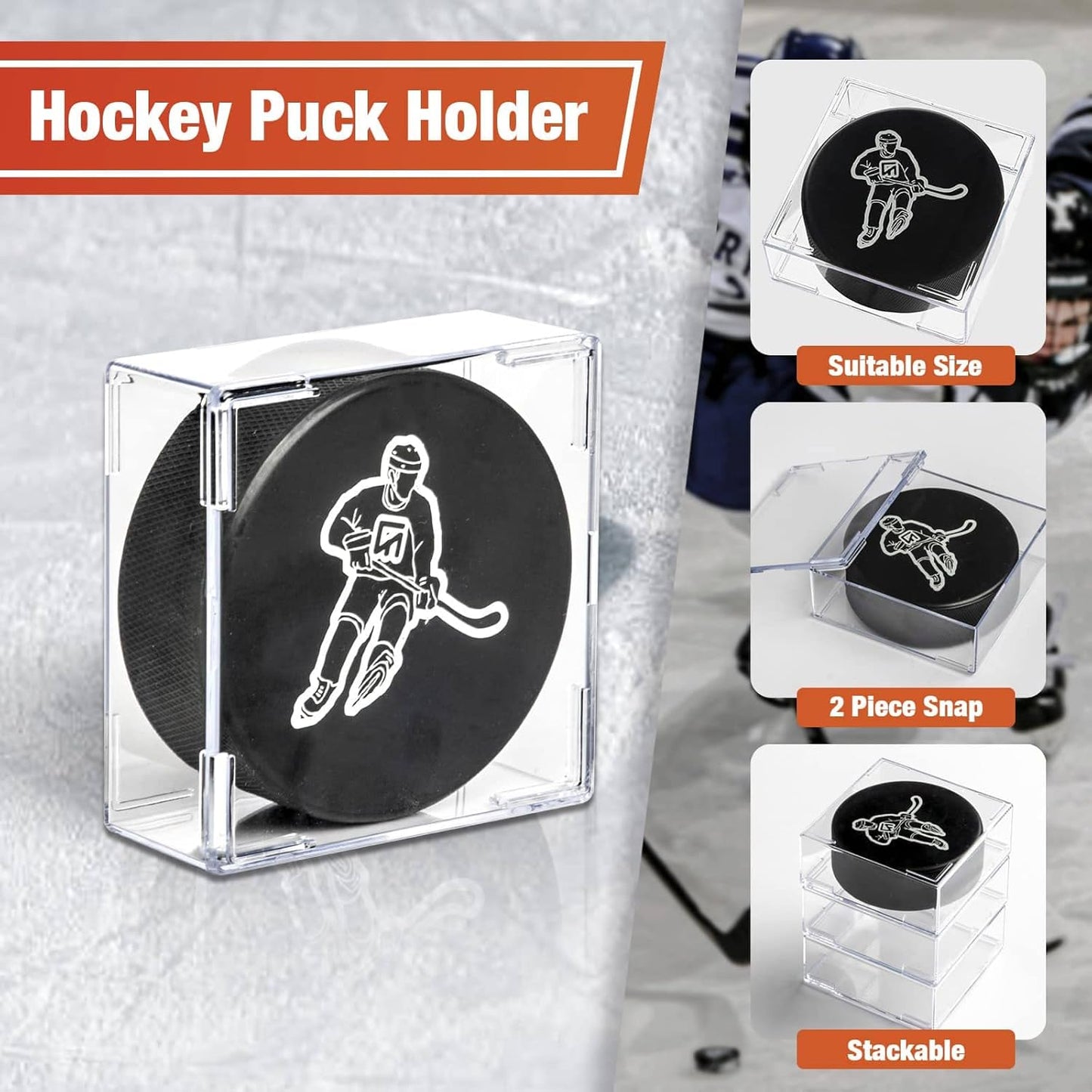 12-Count Hockey Puck Holder - Cube Square Hockey Puck Display Cases, 2-Piece Snap Clear Hockey Puck Holder, Official Size Hockey Puck Display Boxes