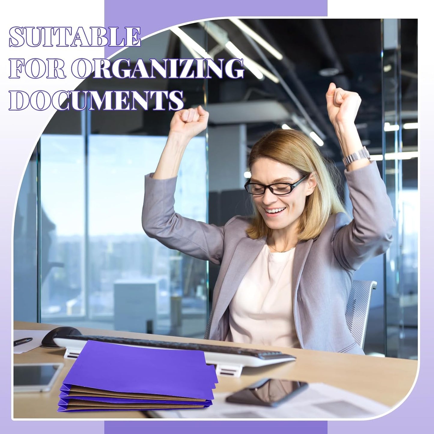 24 Pcs Classification Folders Letter Size, Back to School Supply for Teacher, Student, 2 Pocket Dividers Pressboard File Folder Bulk with 2 Fasteners, 2 in Expanding File Organizer (Purple)