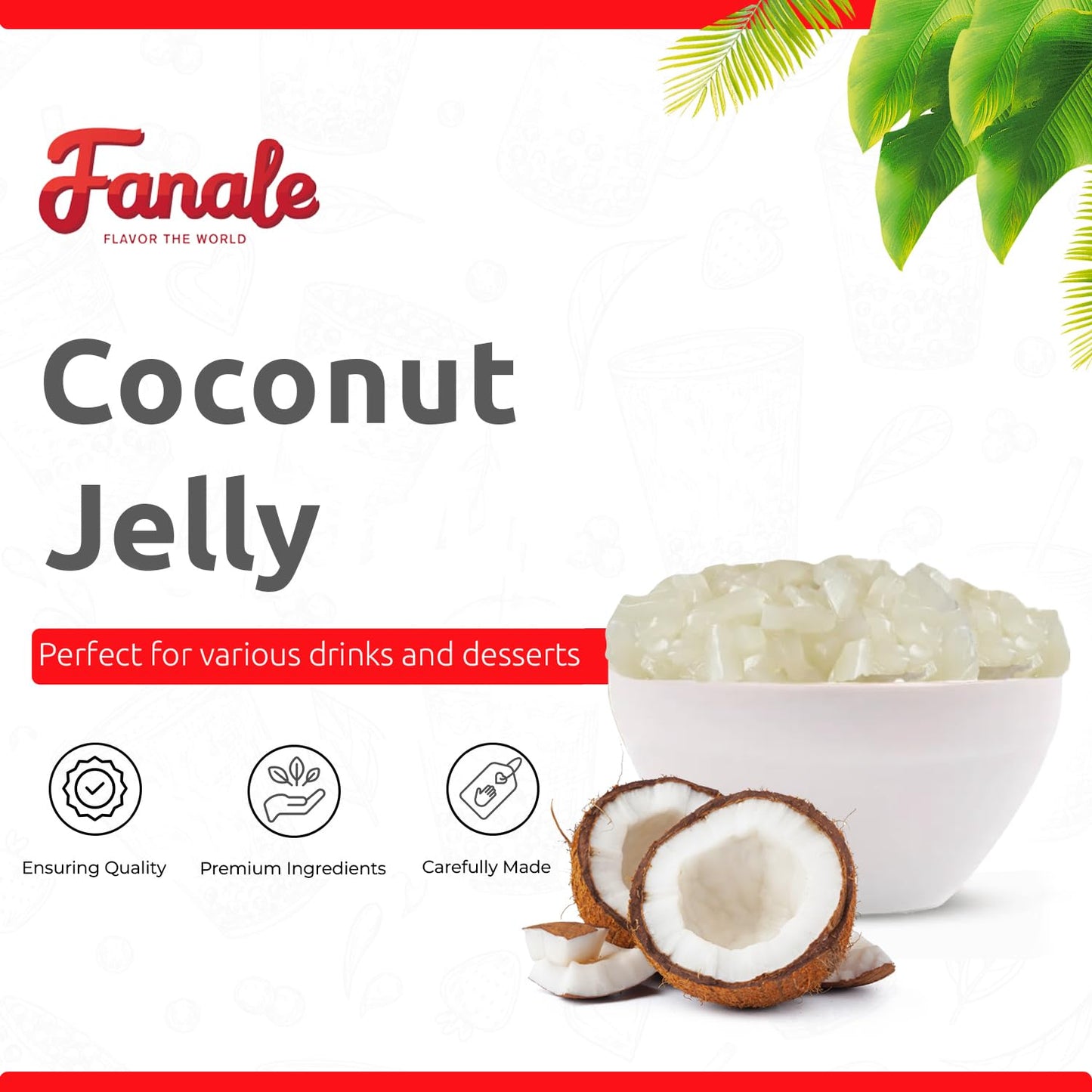 Fanale Coconut Jelly Topping nata de coco for Bubble Tea 400 g | Coconut Flavor Jelly | for Boba Tea, Smoothies, Slushes, Desserts 400g