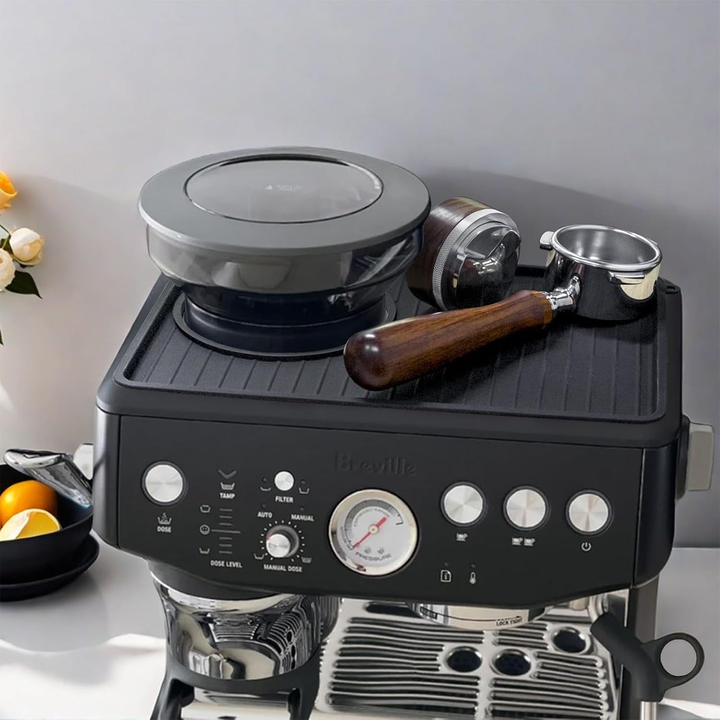 Coffee Mat for Breville 876, Espresso Tamper Mat, Food Grade Silicone Non-Slip, 10.83in x 7.48in, Waterproof Heat Resistant, Espresso Tamping Station for Espresso Machine Barista Accessories (Black)