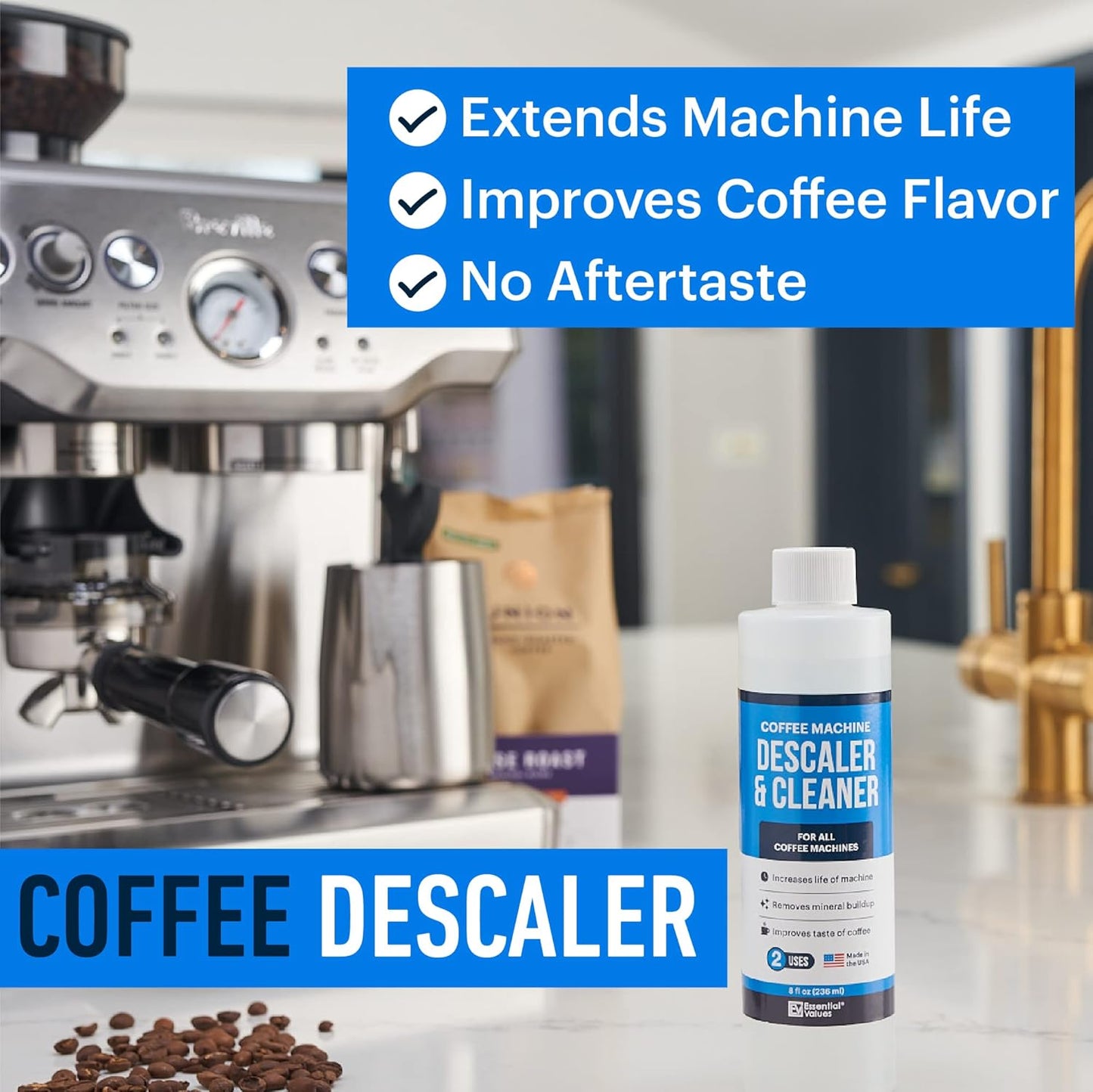 Descaling Solution (16 Uses) Coffee Machine Descaler Cleaner | Compatible with Breville Keurig Nespresso Delonghi & More | Liquid To Descale Automatic Coffee Makers & Espresso Machines