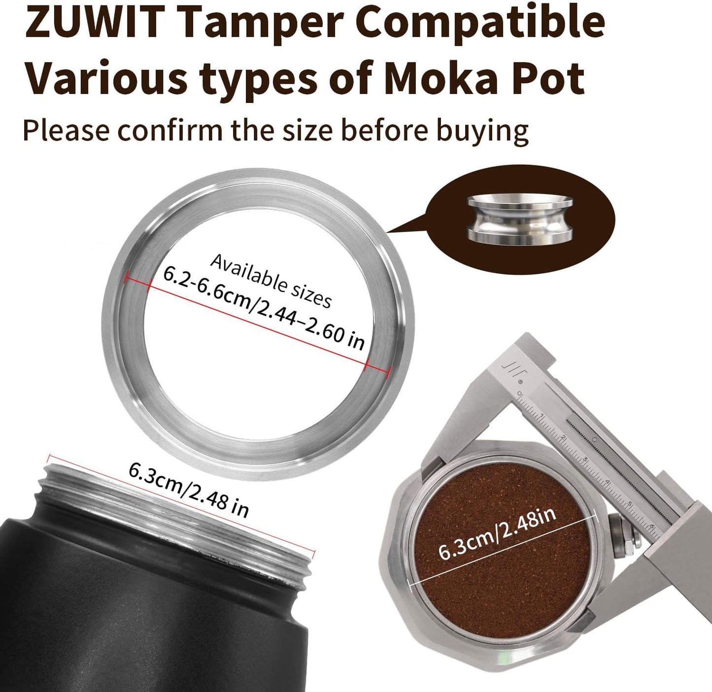 Coffee Tamper for Moka Pot, 304 Stainless Steel Espresso Coffee Tamper, Espresso Dosing Funnel Compatible with Aluminum Espresso stovetop Moka Pot (Gold)