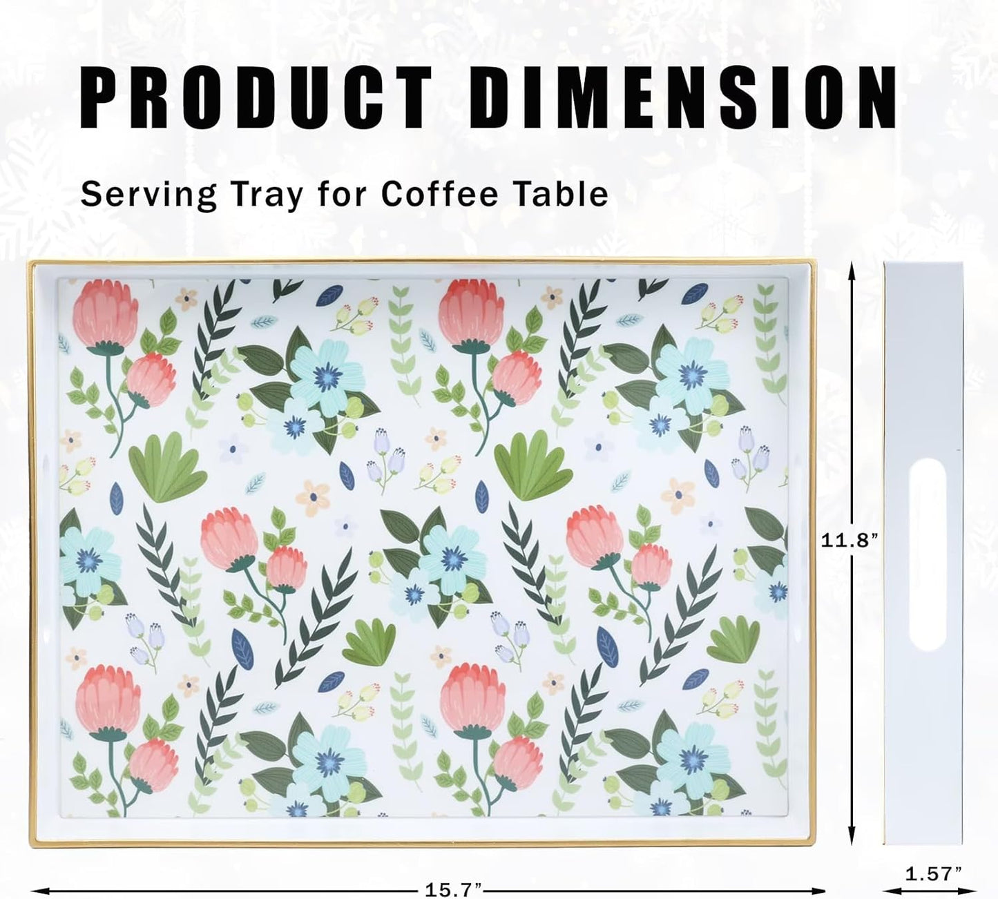 Rectangle Serving Tray with Handles, Coffee Table Tray for Ottoman, Organizer Vanity Tray for Living Room, Outdoor Tray for Patio Entertaining, Serving Breakfast Kitchen Platter LEE3040WH