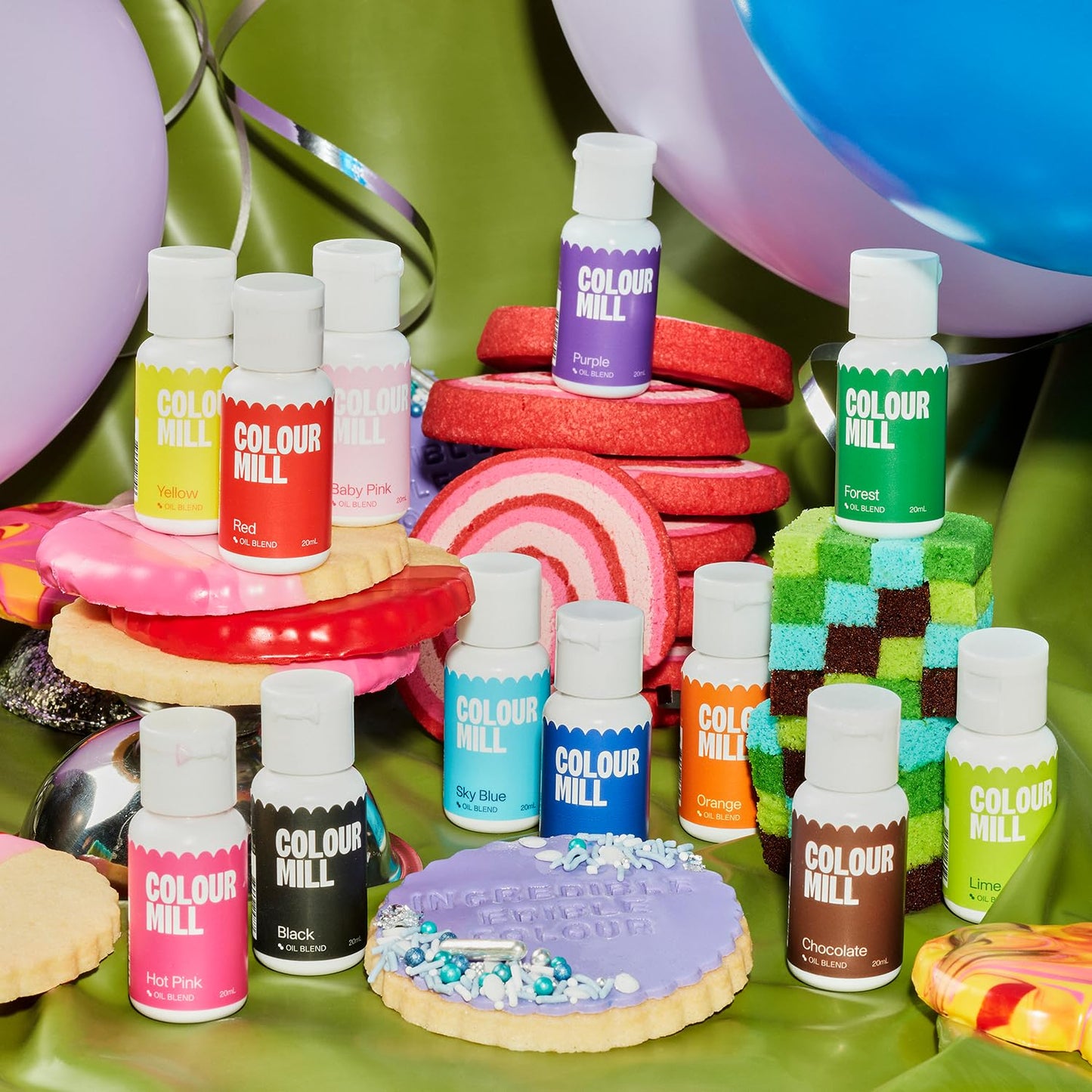 Colour Mill Kickstarter-Pack Oil-Based Food Coloring, 20 Milliliters Each of 12 Colors: Baby Pink, Black, Chocolate, Forest, Hot Pink, Lime, Orange, Purple, Red, Royal, Sky Blue and Yellow