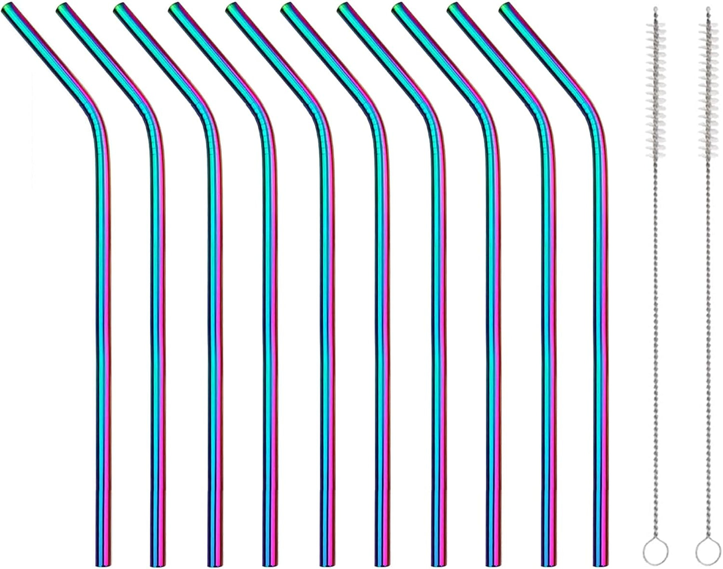 10 Pcs Stainless Steel Straws, Reusable Drinking Straws, Bent Metal Straw Sets with 2 Pcs Cleaning Brushes (Colorful, 10.5 Inch)