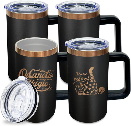 20 oz Insulated Coffee Mug with Lid, 4 Pack Stainless Steel Coffee Tumbler Bulk, Double Wall Vacuum Travel Mug with Handle, Leakproof Powder Coated Coffee Cups for Hot and Cold Drinks (Black,4 pack)