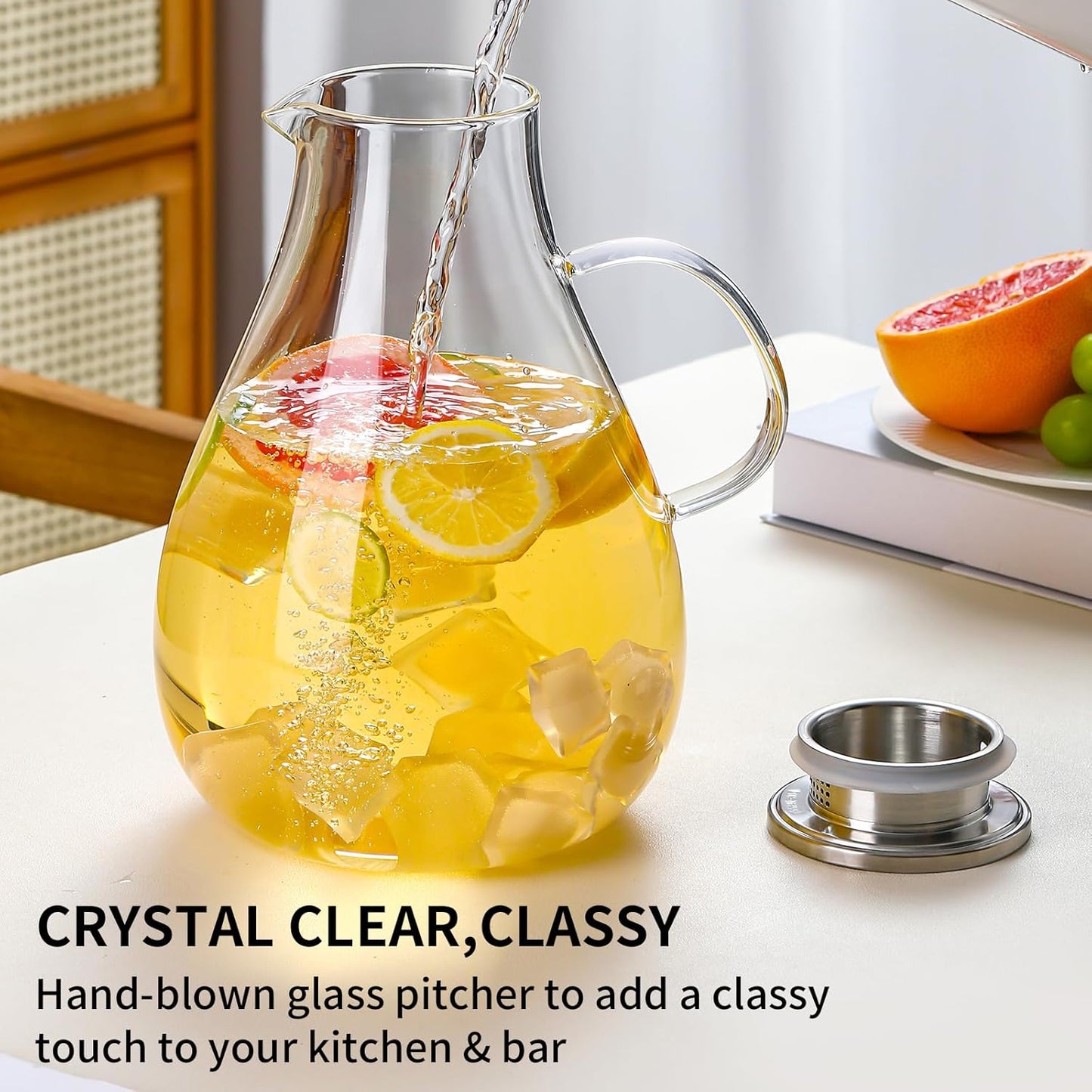 UNBREAKABLE - 1 Gallon Glass Pitcher – 3800ml Heat-Resistant Borosilicate Water Jug with Stainless Steel Lid, Easy to Clean, Handmade Carafe for Hot & Cold Drinks – Modern Style for Home or Office