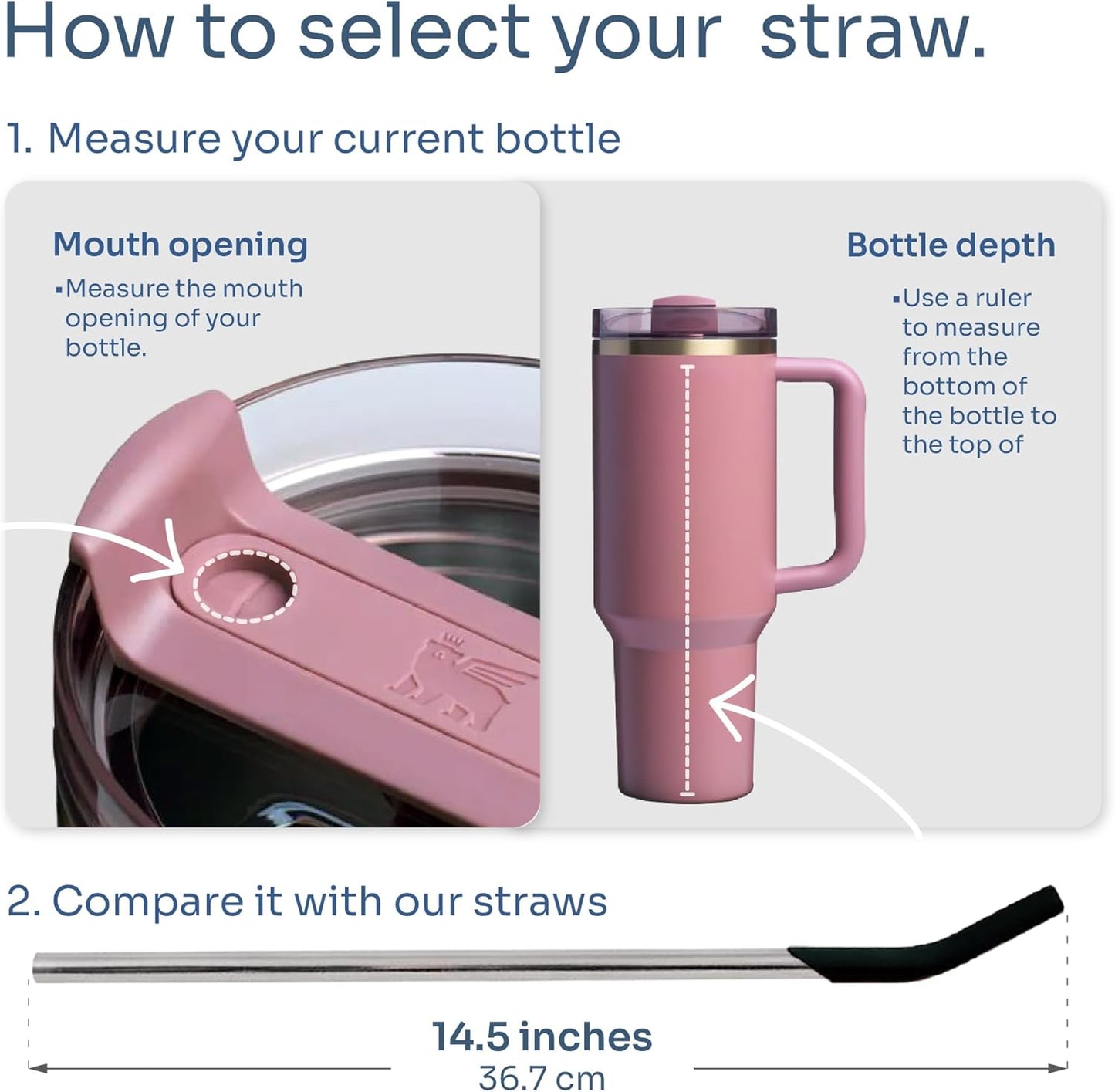 purifyou 14.5" Stainless Steel Straws with Silicone Tips, Extra Long & Wide Reusable Metal Straws for Tumblers, Smoothies, Milkshakes (Set of 10 with Brush)