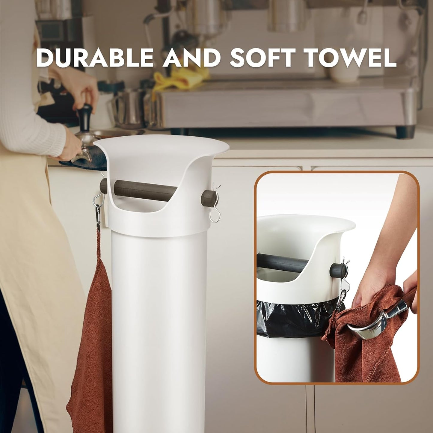 CURTA Espresso Coffee Knock Box with Garbage Bags(30Pcs), Commercial Knock Box for Coffee Grounds, Coffee Shop Kitchen Bar, White, Extra Large Collection Dump Bin