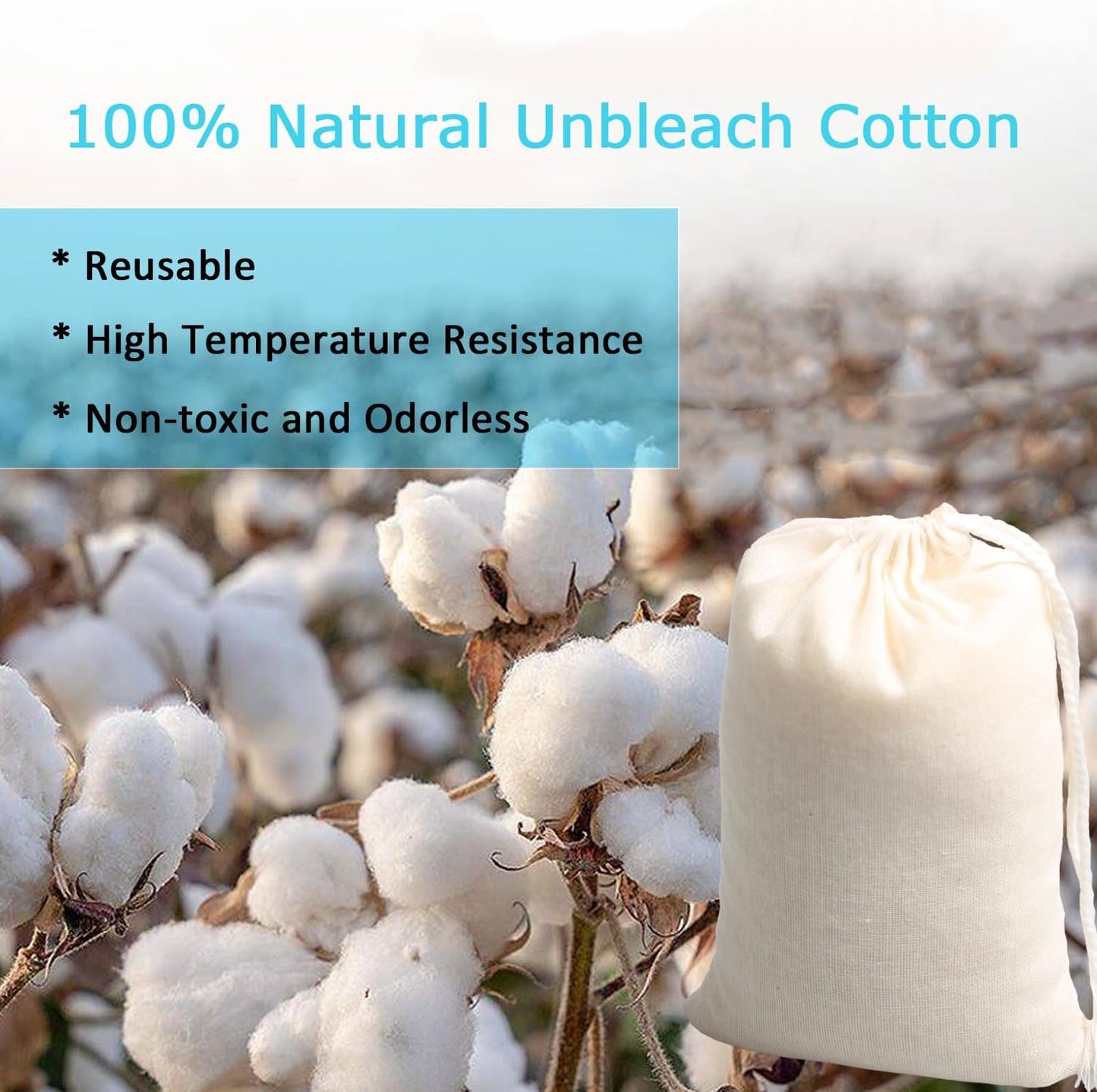 Eketirry Spice Bags, 10pcs Reusable Empty Tea Bags, Muslin Strainer Bags, Soup Bags for Cooking, Natural Cotton Fine Mesh Cheesecloth Bags for Cold Brew Coffee(3 x4" &8 x10")