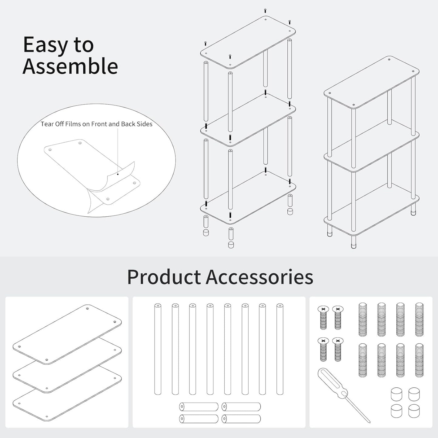 Clear Acrylic Narrow Side Table for Small Spaces, 15.75" L x 7.87" W x 26.7" H, 3 Tier Rectangle Slim End Table Nightstand, Small Mini Skinny Bedside Table for Bedroom, Bathroom, Living Room