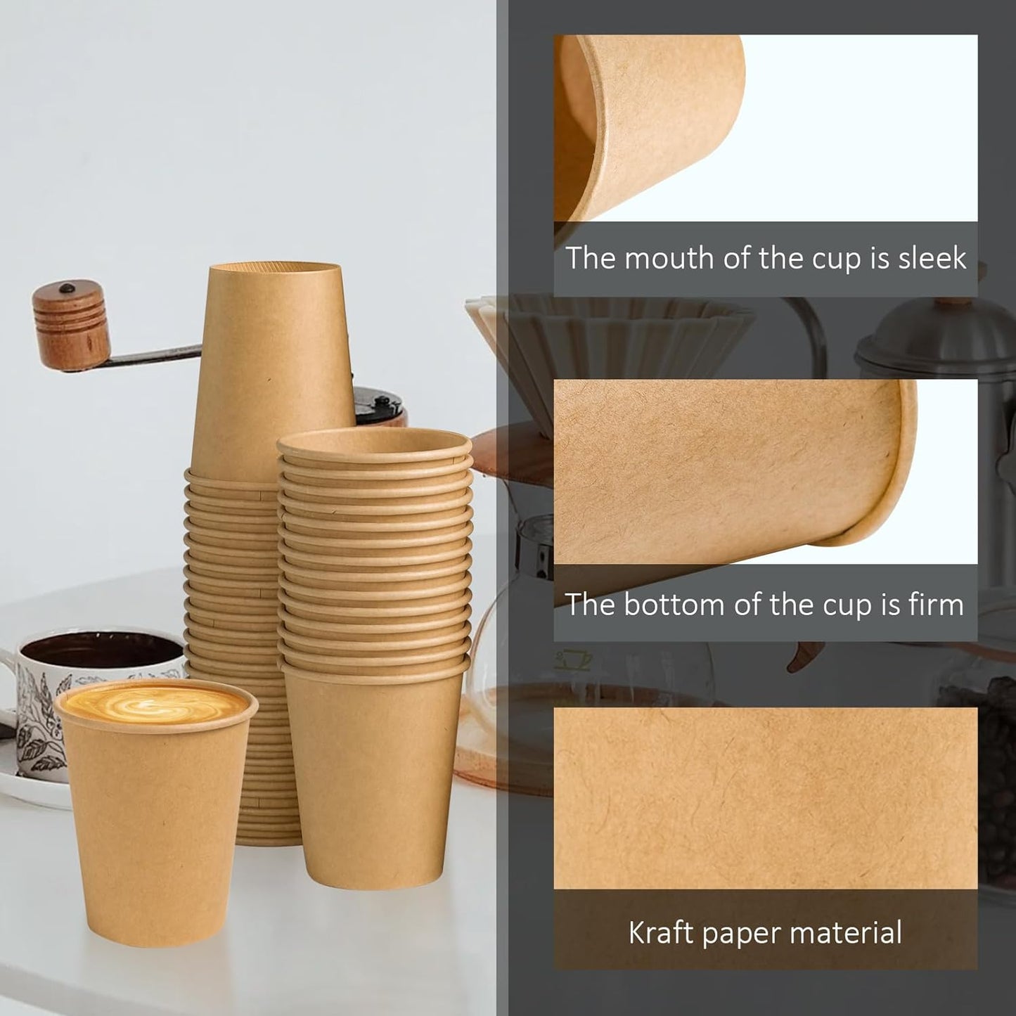 1000 Pack 8 oz Paper Cups, Brown Kraft Disposable Paper Coffee Cups, Unbleached Paper Cups for Hot/Cold Beverage Party, Picnic, Travel, and Events.