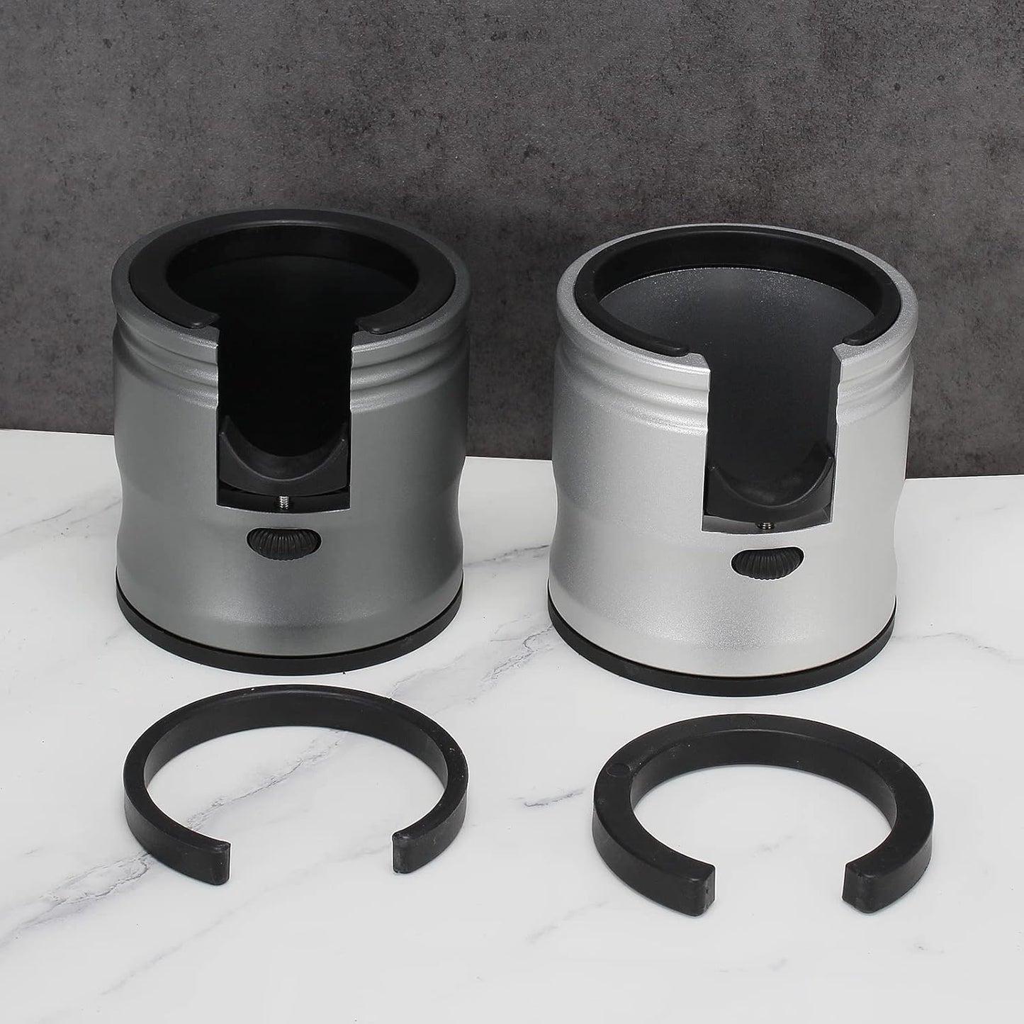 Espresso Tamping Station, Coffee Portafilter Holder, Aluminum Alloy Stand Fit for Most 51mm, 53mm, 54mm and 58mm Portafilter (Round,Silver)