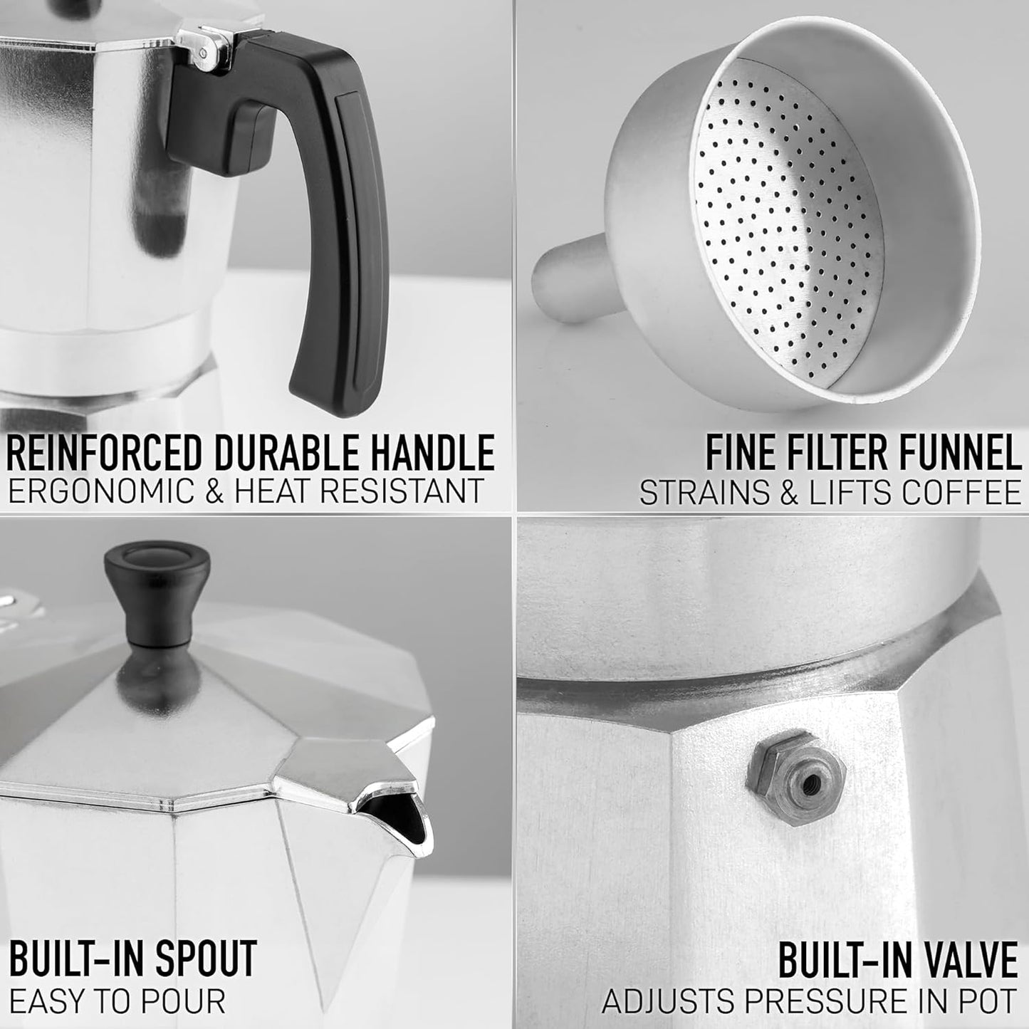 Zulay Moka Pot Espresso Stovetop Coffee Maker - Leak-Proof, Stainless Steel, Easy to Clean, Heat Resistant Handle & Knob - Makes 3 Espresso Cups - Silver