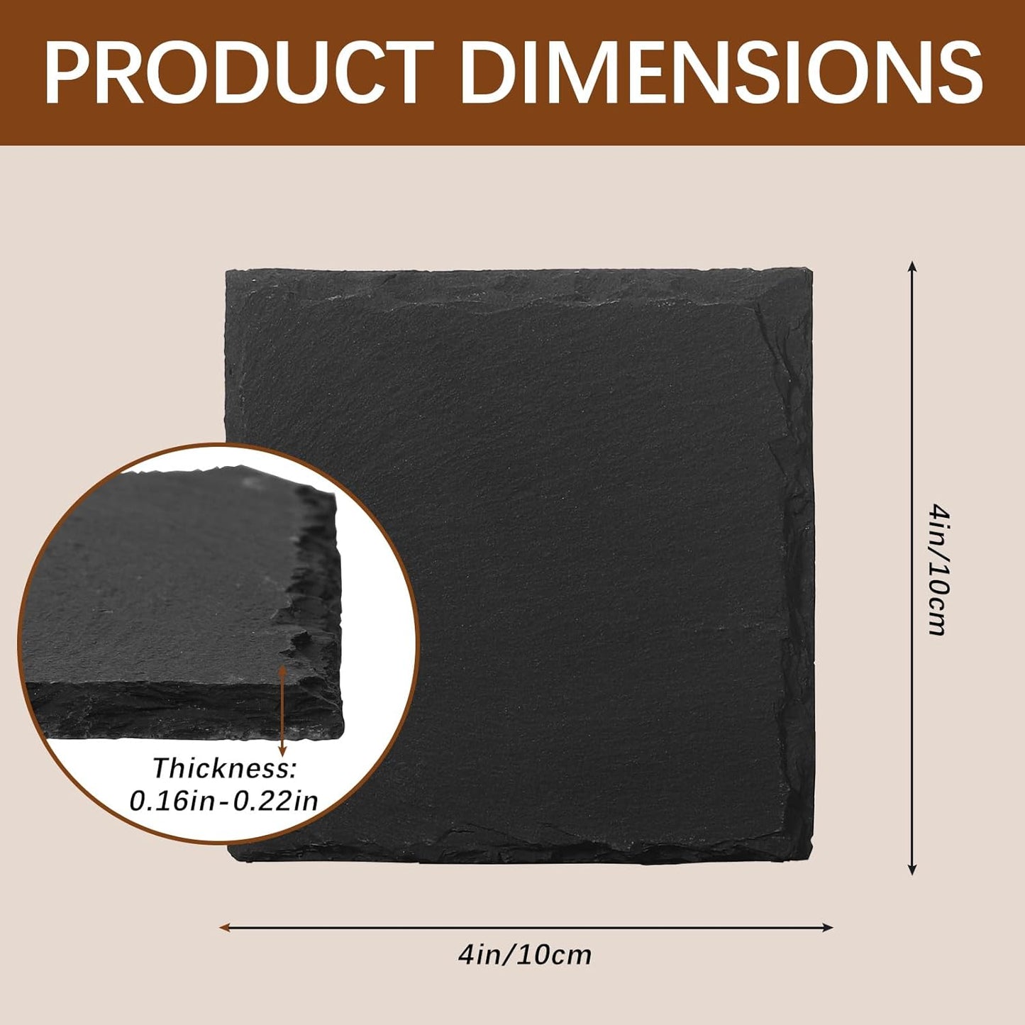 60 PCS Slate Coasters Black Square 4 Inch Bulk Rock, Blank Laser Engraving, Scratch Resistant Bottom, Home Office Kitchen Gift Wedding Bar Party (60 PCS Square Coasters)
