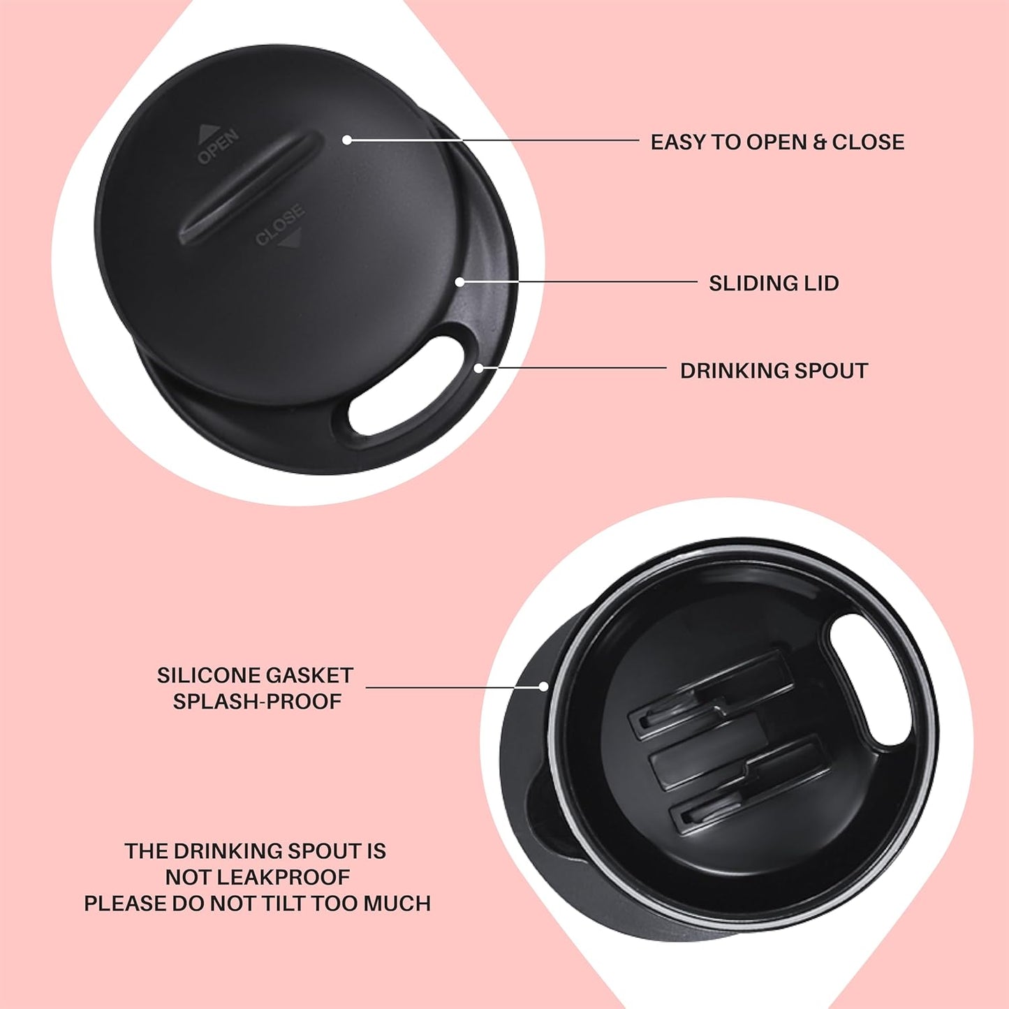 Ideus 16 oz (470 ml) Insulated Coffee Mug with Handle and Lid, Double Wall Stainless Steel Vacuum Thermal Coffee Mug, Travel Coffee Cup Thermal Cup for Home and Office, Leopard Pink