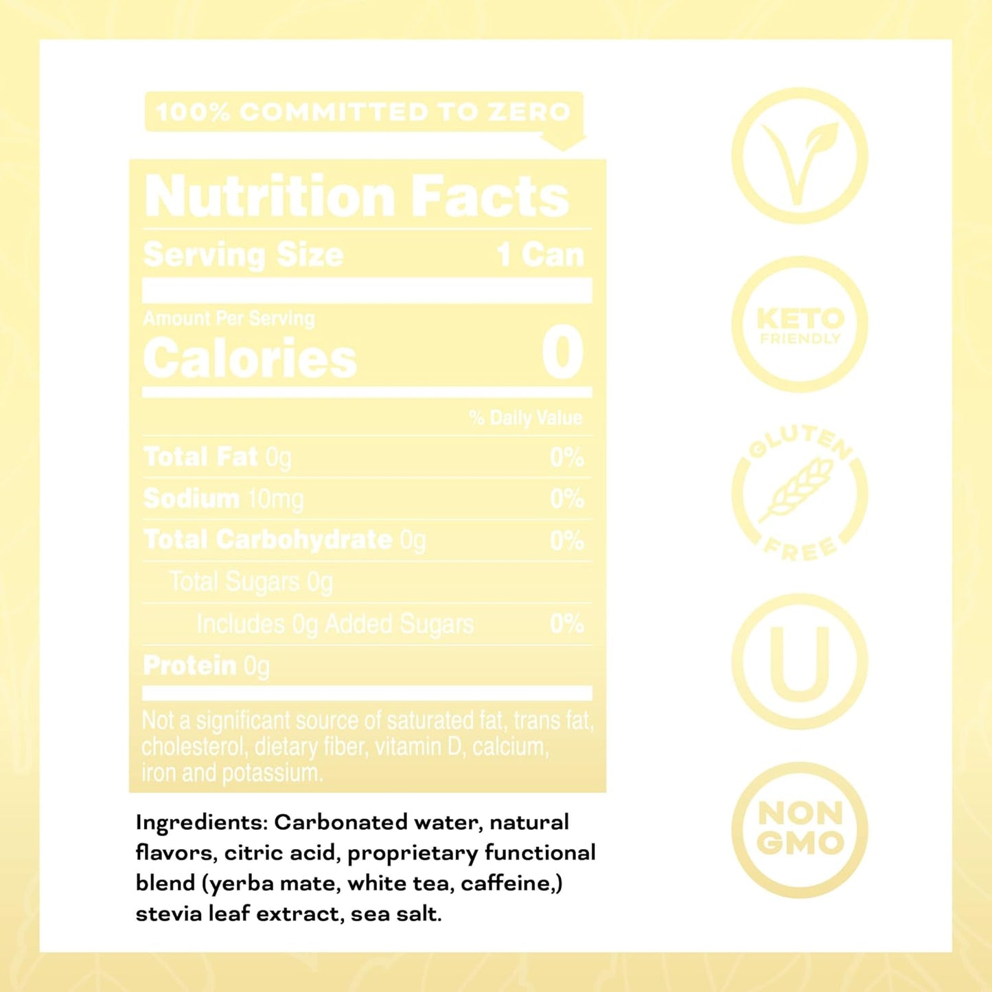 Yerbae Energy Beverage - Classic Lemonade, 0 Sugar, 0 Calories, 0 Carbs, Energized by Yerba Mate, Plant-Based, Healthy Alternative to Sugary Drinks, 16oz cans (12 Pack)