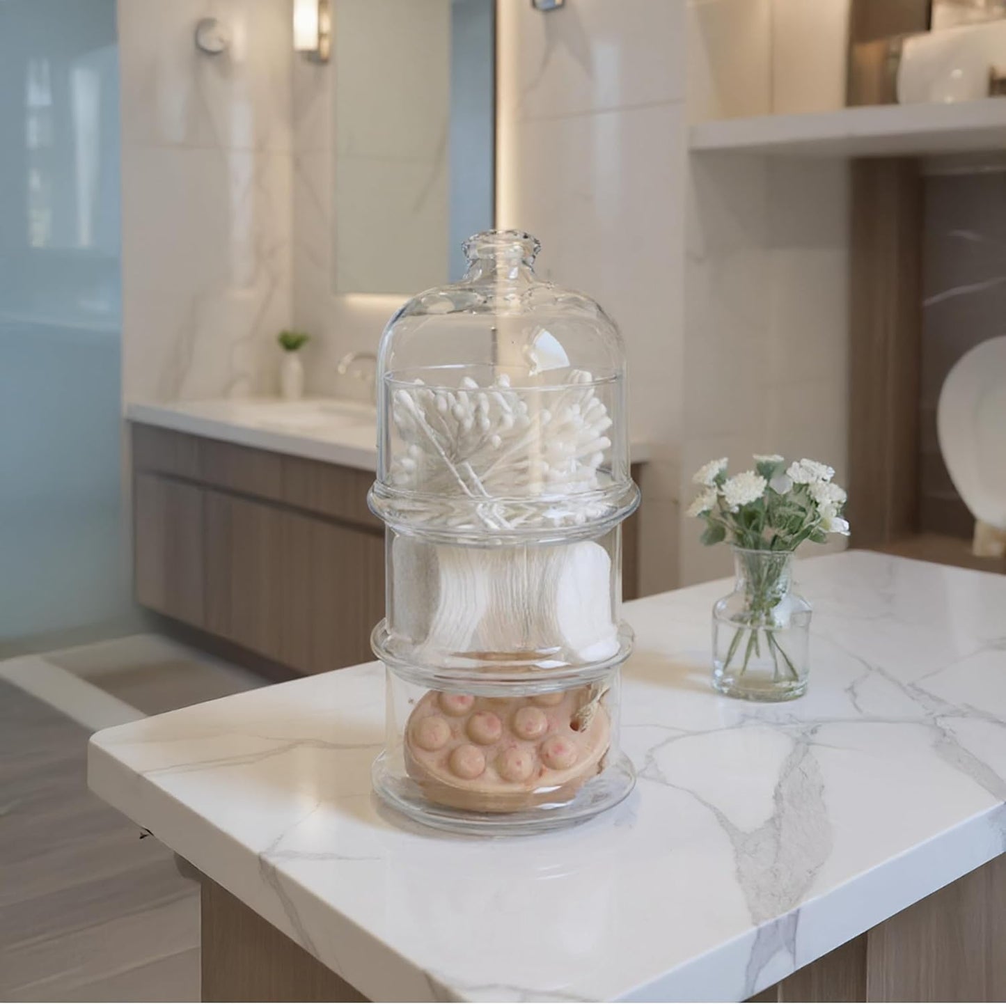 ums 3 Tier Glass Jars with Lid, Cookie Jar, Candy Jars for Candy Buffet, Apothecary Jars, Kitchen & Bathroom Organizers and Storage