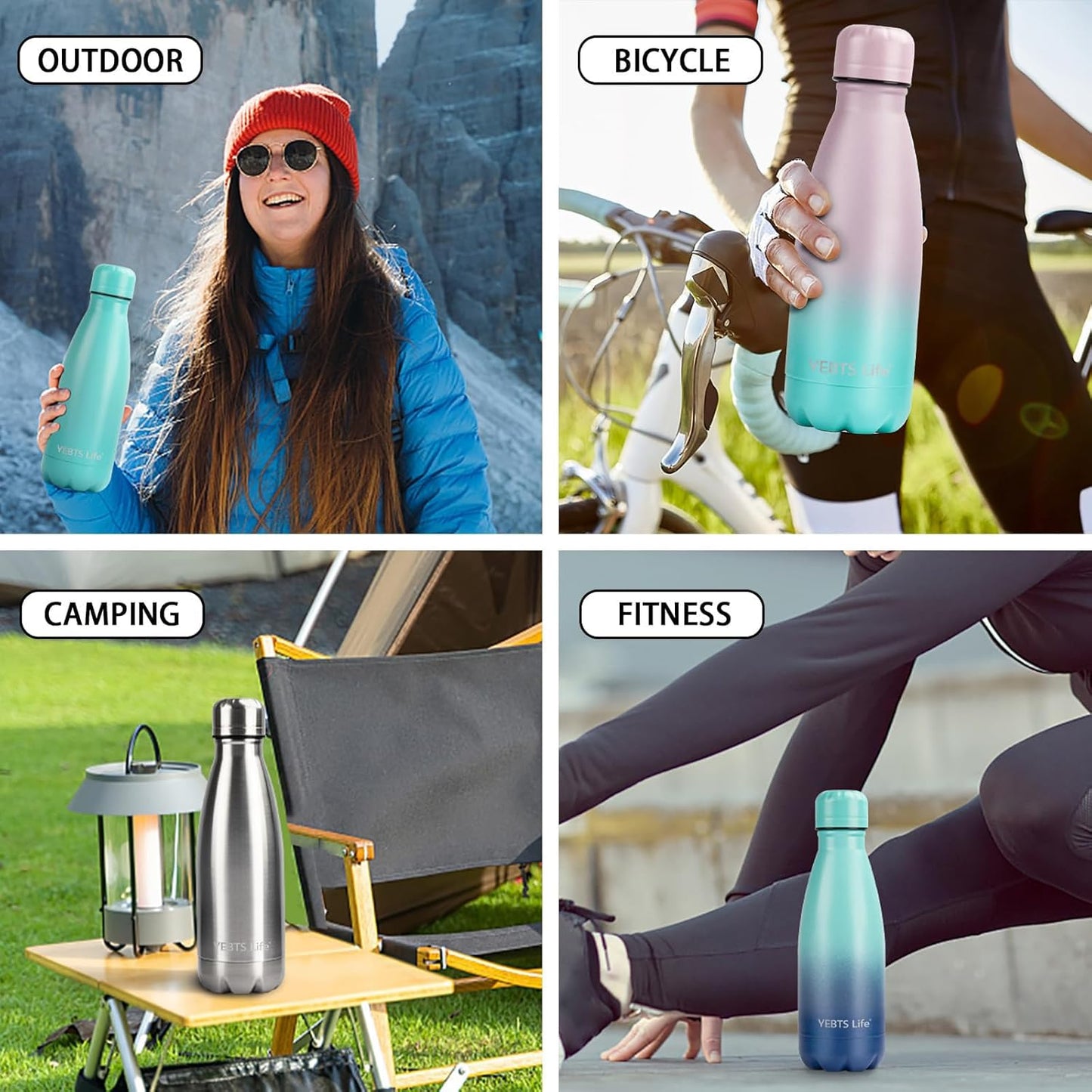 Insulated Water Bottle, 2 Pack-12oz Stainless Steel Water Bottles with straw lid, Metal Sports Water Bottles for Boys,Girls, Double Wall Vacuum BPA-Free Flask for School,Sports & Travel-Silver