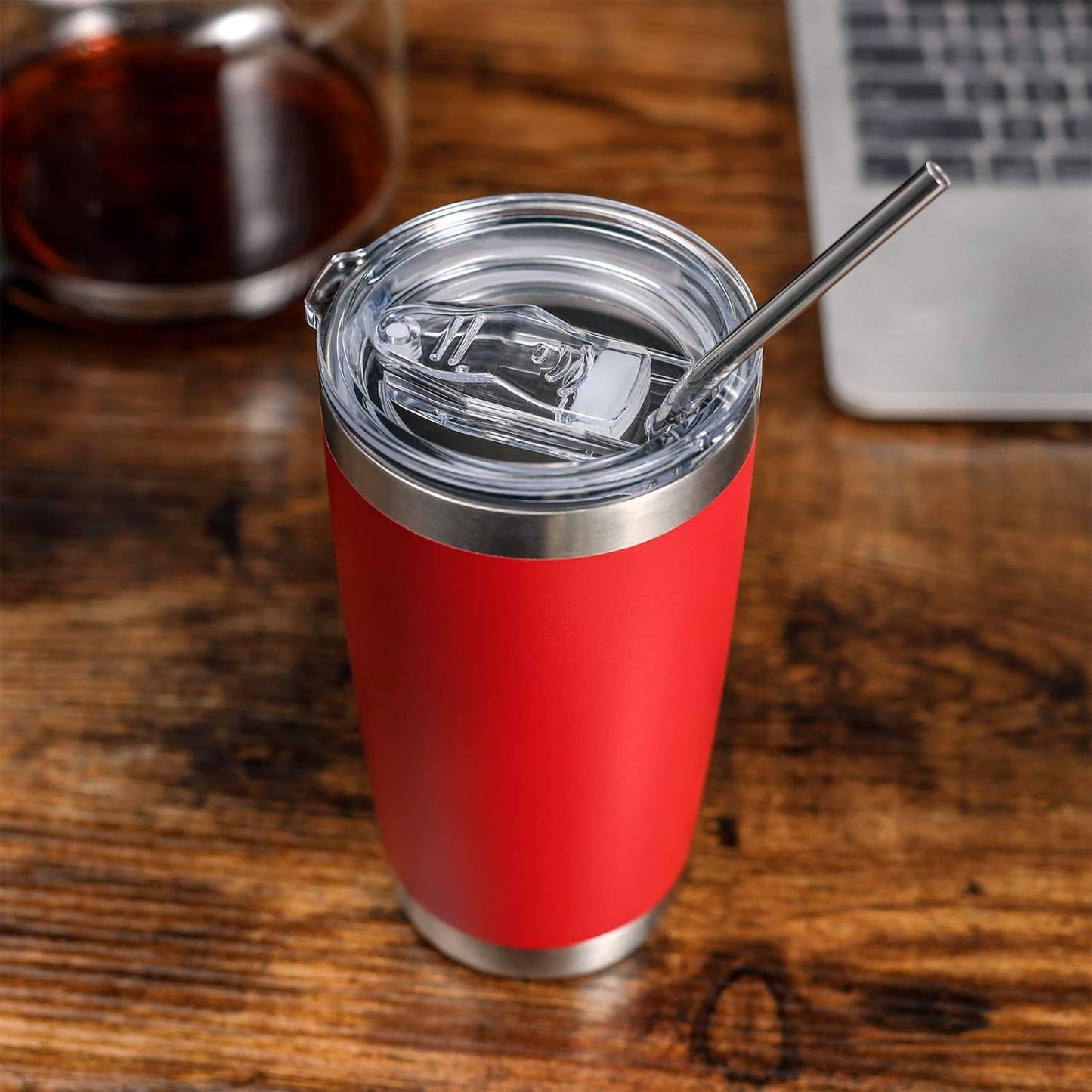 COMOOO 20oz Double Wall Vacuum Insulated Travel Mug, Stainless Steel Tumbler with Lid and Straw Durable Powder Coated Insulated Coffee Cup for Cold & Hot Drinks (red，12 pack