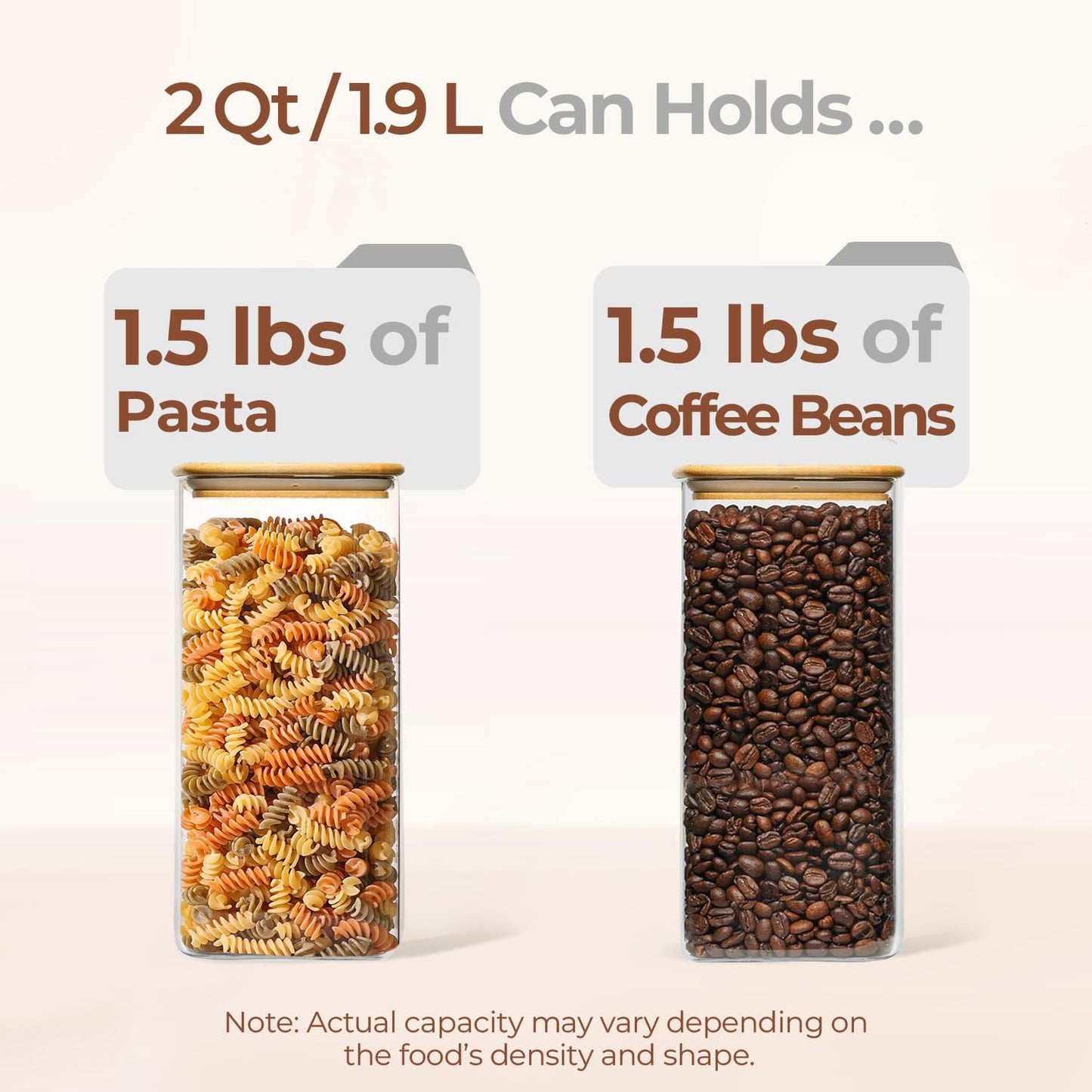 ComSaf 2 Qt Rectangle Glass Storage Containers with Lids, Glass Jars with Bamboo Lids, Clear Food Jar, Square Canister Set of 3, Pantry Organizers and Storage for Flour Pasta Coffee Bean