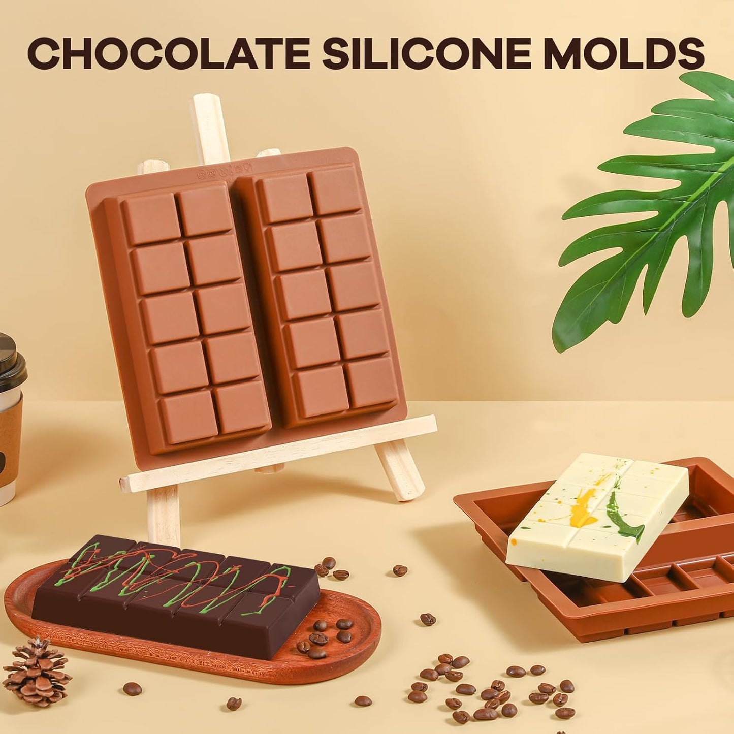 Dubai Chocolate Molds 1 Inch Deep, Silicone Chocolate Bar Mold – Non-Stick, Flexible, Large and Thick Homemade Chocolates, Candies, and Desserts - Set of 3