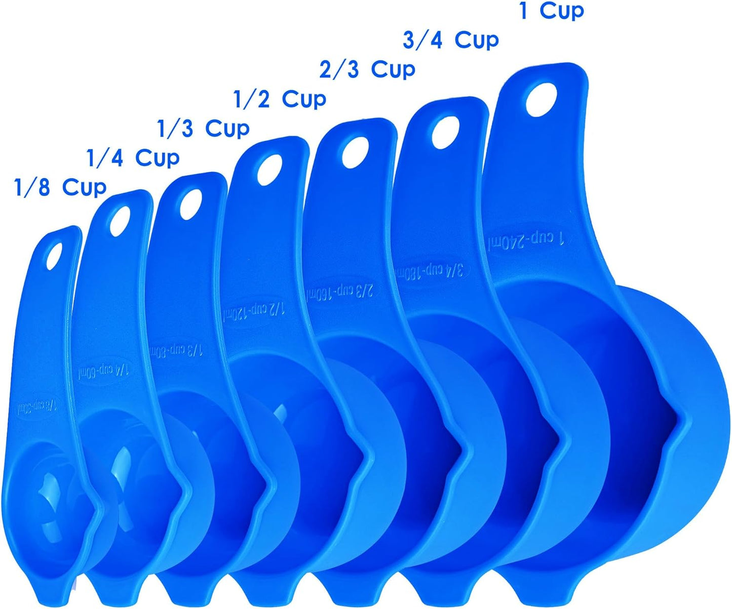 Blue Measuring Cups and Spoons Set 15, 7 Plastic Measuring Cup Set, 7 Spice Long Handle Measuring Spoons with 1 Leveler for Kitchen and Baking, Dry Metric Measure Cups & Spoons Set