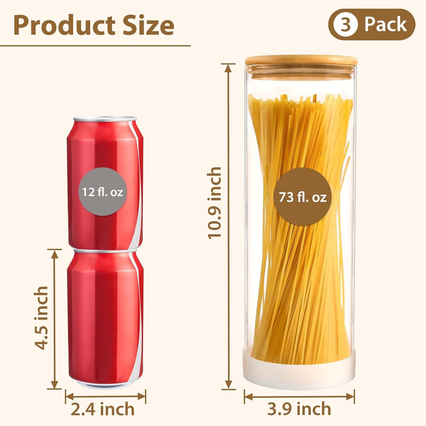 73oz Round Glass Storage Containers with Bamboo Lids – 3 Pack Large Airtight Clear Food Jars for Pantry Organization, Kitchen Dry Food, Flour, Pasta, Coffee Beans, Staples & Snacks