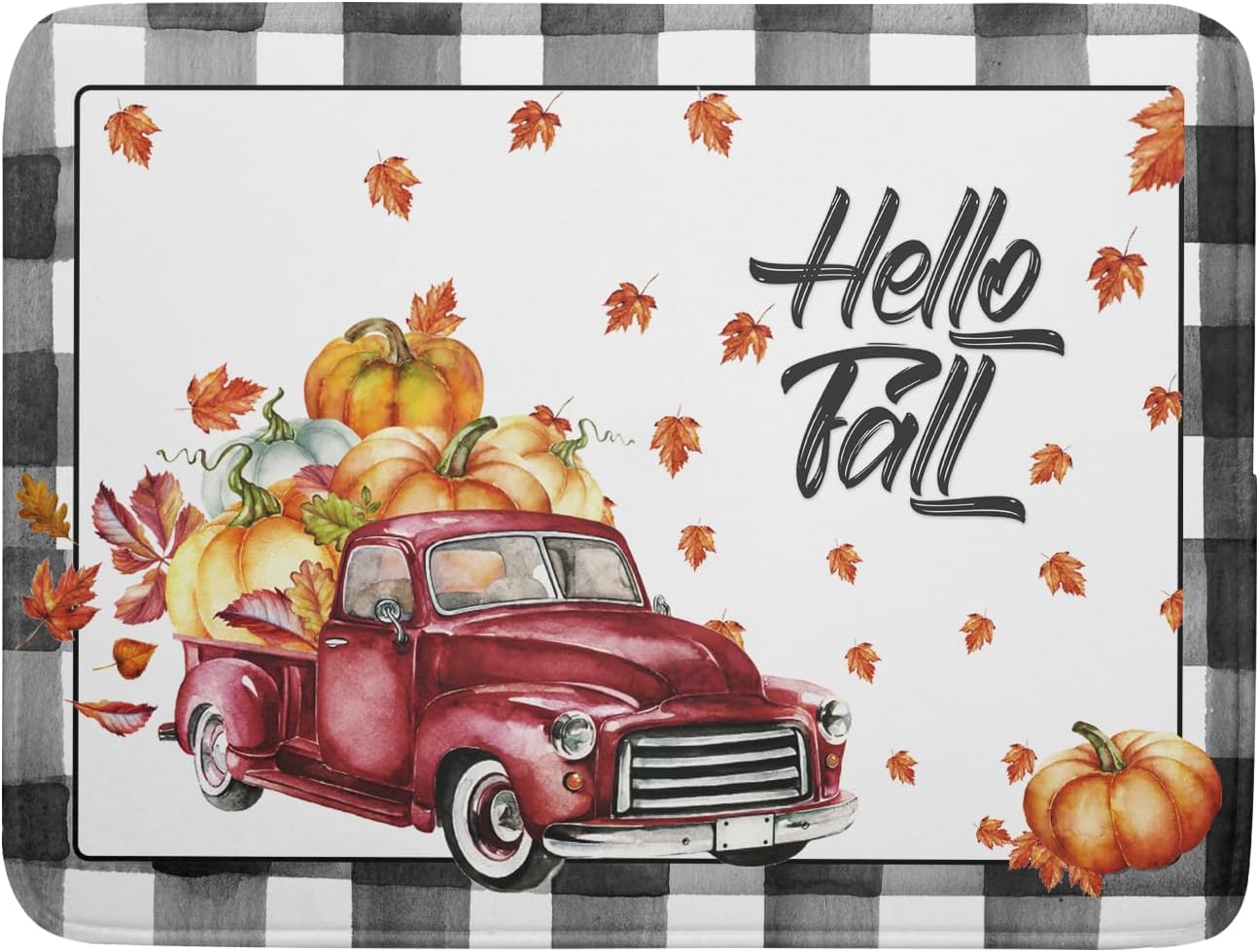 Hello Fall Pumpkin Dish Drying Mat for Kitchen Counter Decor 18x24 Inch Red Truck Harvest Absorbent Reversible Microfiber Dish Drying Pad Buffalo Check Plaid Dish Drainer Rack Mats for Coffee Bar