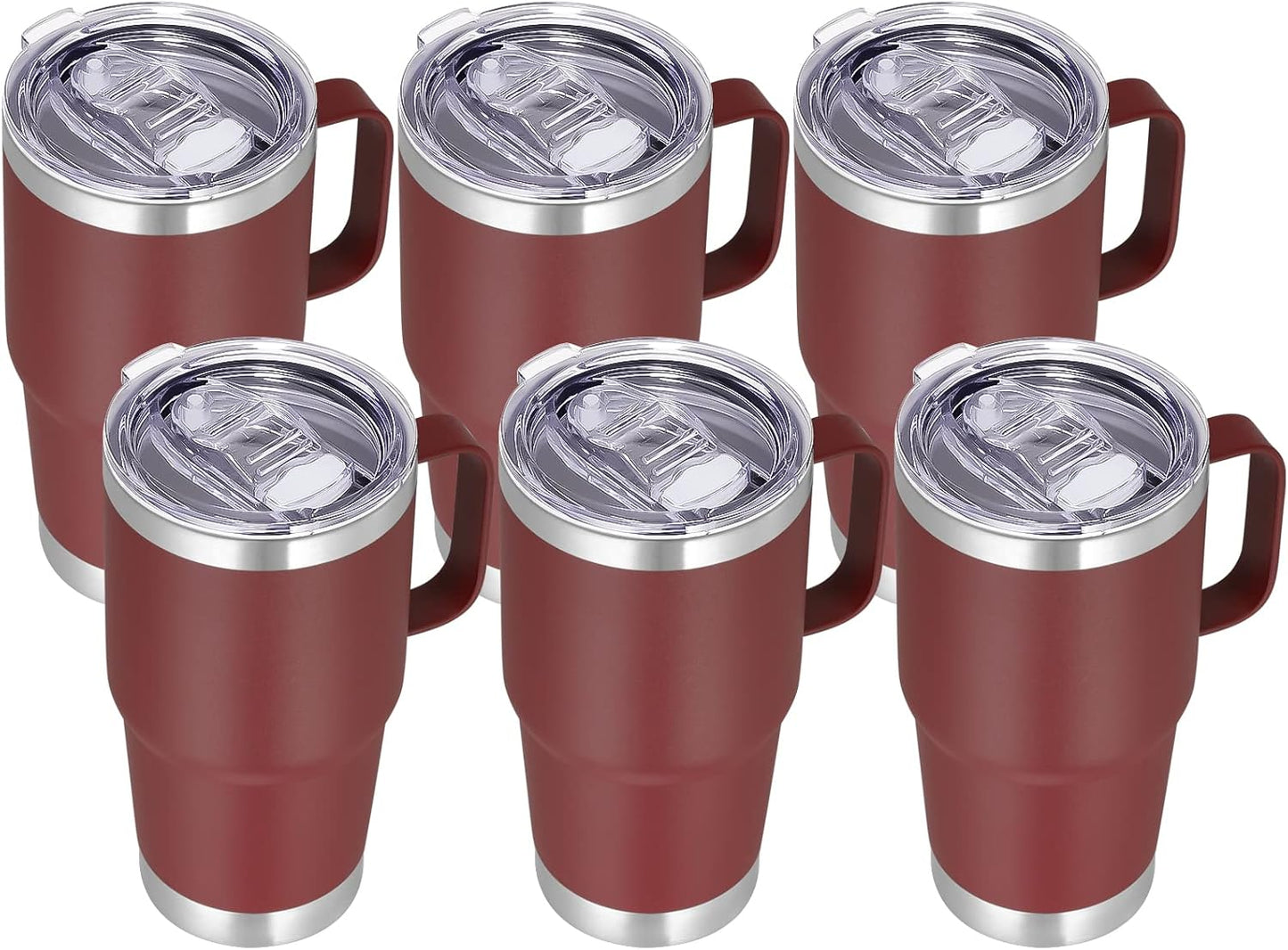 VEGOND 20 oz Tumbler Bulk with Handle Lid and Straw, Stainless Steel Insulated Travel Coffee Mug Set, Spill Proof Double Wall Metal Tumblers Cups, Wine Red 6 Pack