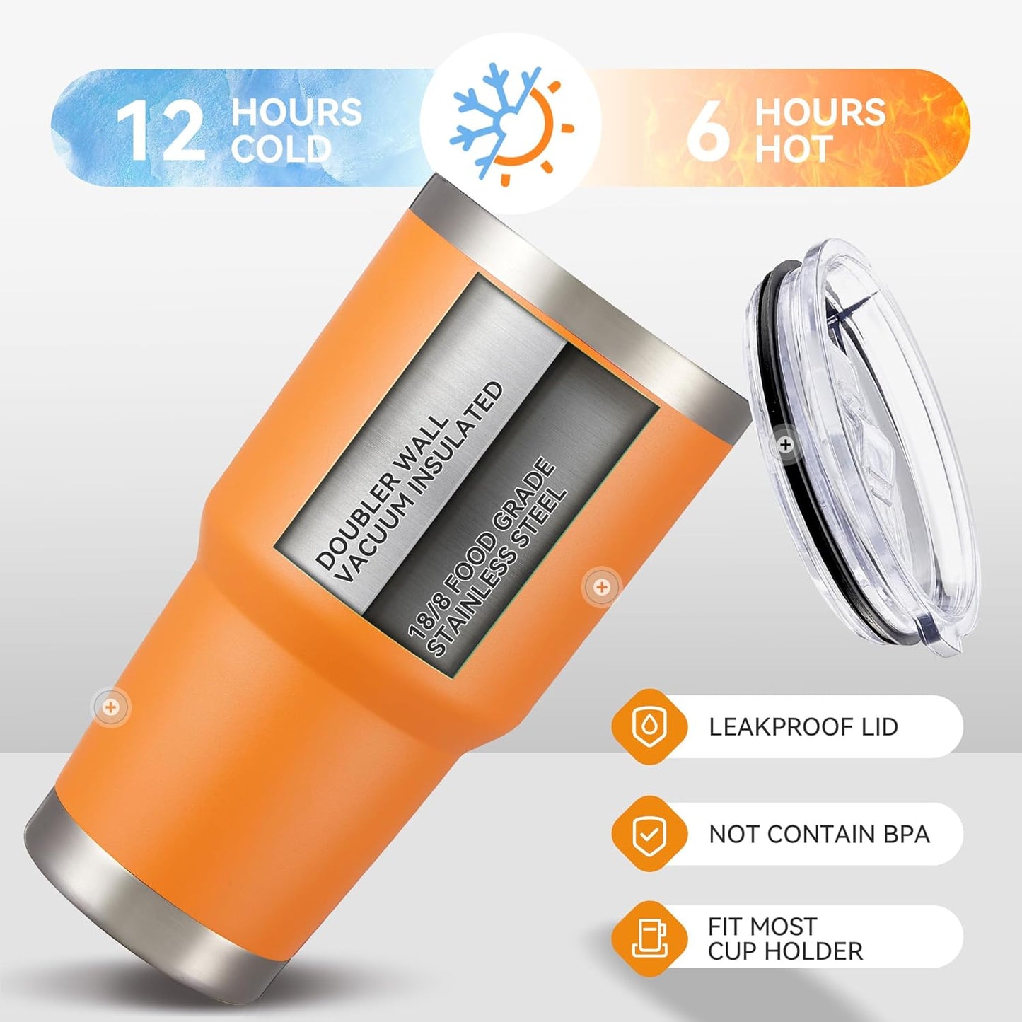 30 oz Tumbler with Lid Stainless Steel Tumblers Bulk Vacuum Insulated Cup Reusable Powder Coated Travel Mug Double Wall Leak Proof Cups Keep Cold Drinks for 12 Hours Orange, Set of 12