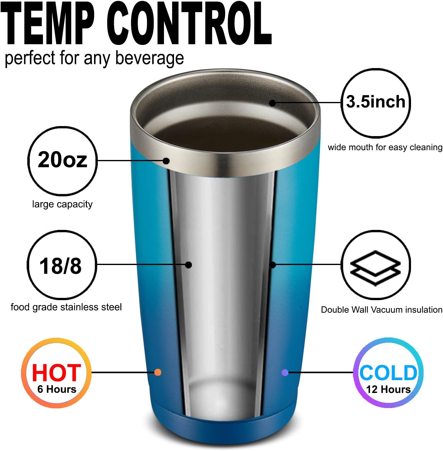 COMOOO 20oz Tumbler with Straw Stainless Steel Insulated Coffee Tumbler Cups Double Wall Vacuum Travel Coffee Mug with Splash Proof Sliding Lid for Hot Cold Drinks (Dark Night, 4 Pack)