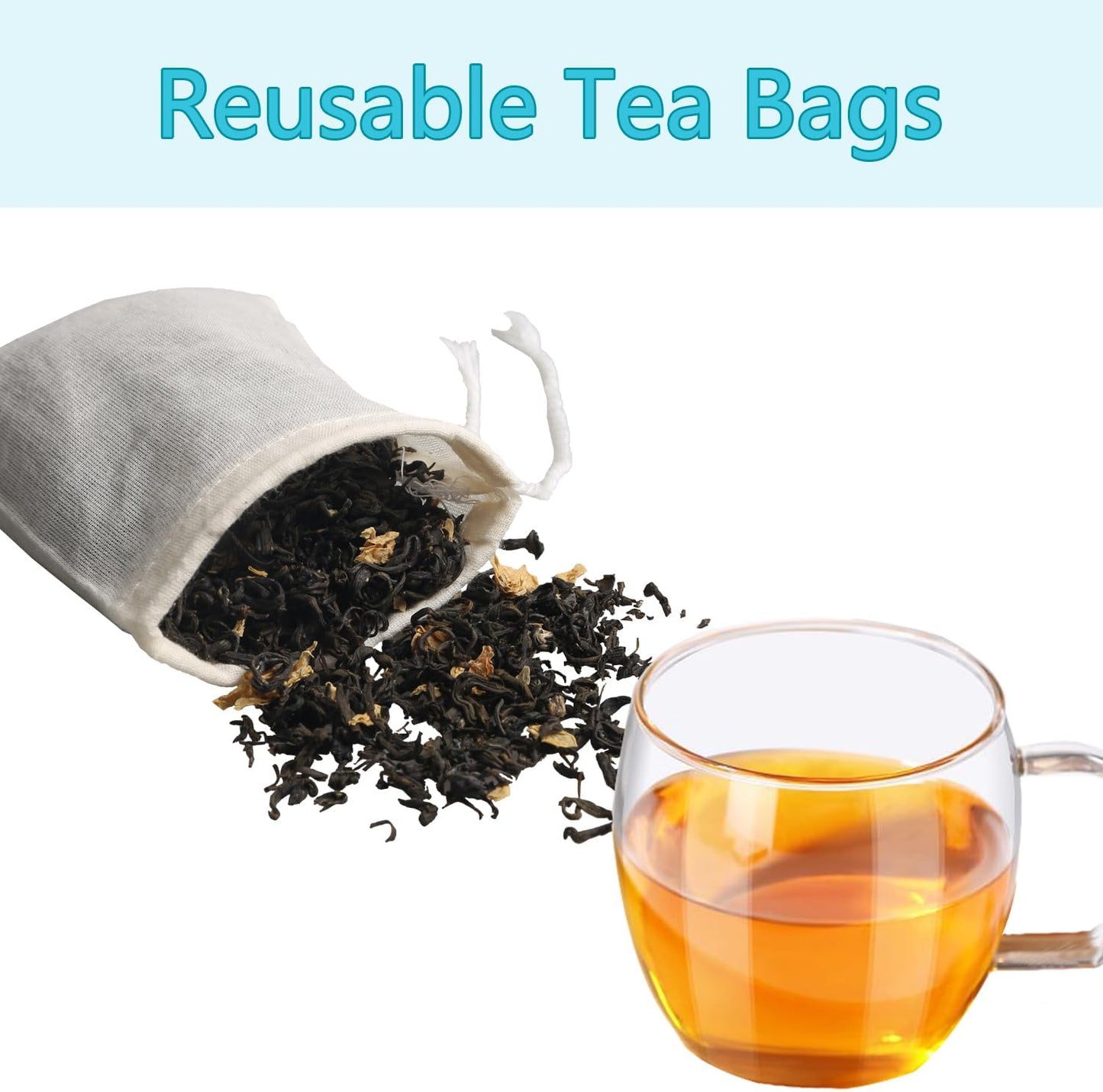 Eketirry Spice Bags, 20pcs Reusable Empty Tea Bags, Muslin Strainer Bags, Soup Bags for Cooking, Natural Cotton Fine Mesh Cheesecloth Bags for Cold Brew Coffee(3 x4" &7 x8")