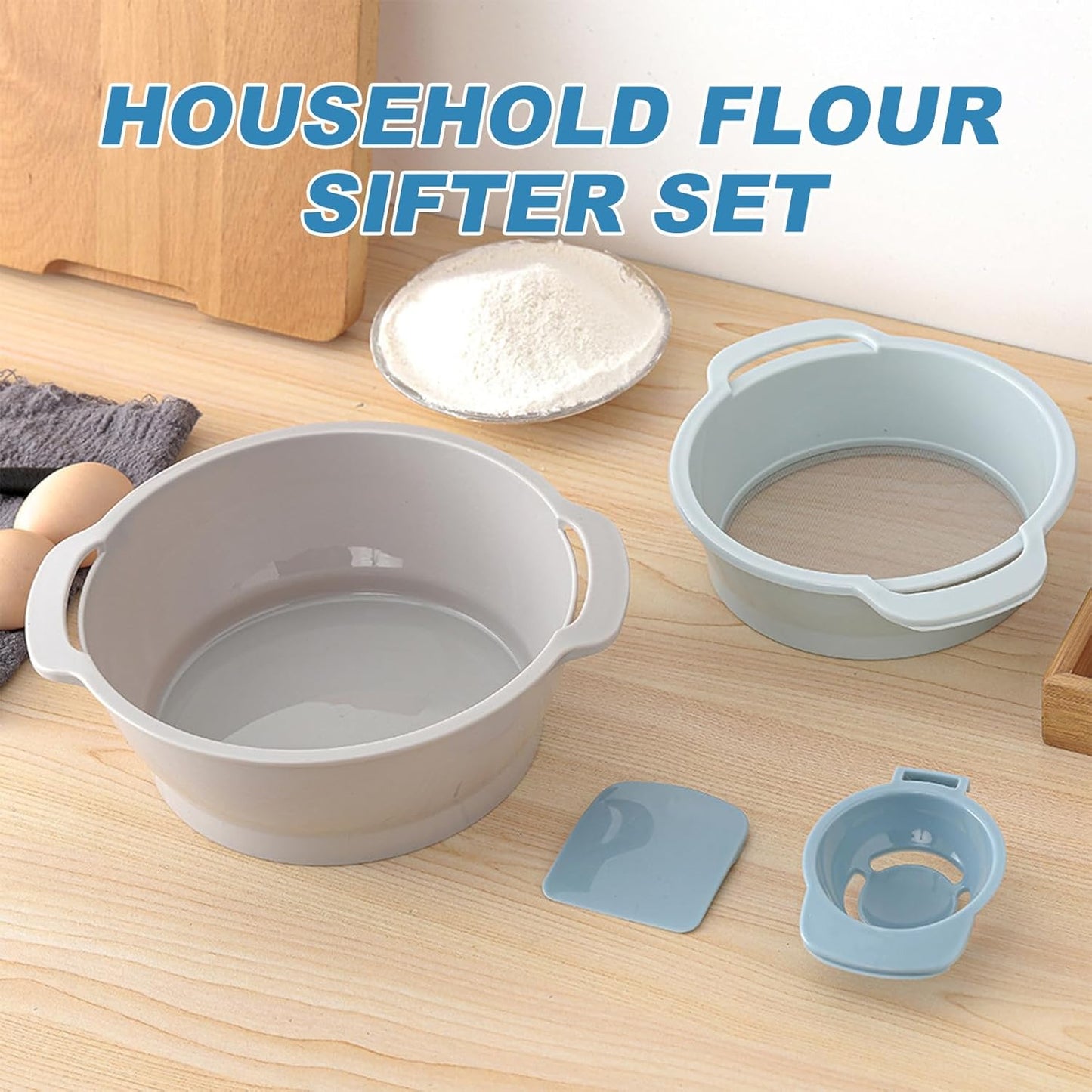 Multifunctional Flour Sifter for Baking, Egg Separator, Mixing Bowl & Scraper, 4-in-1 Baking Tool Set for Pastry & Cupcakes, Send Goods from Local Warehouse