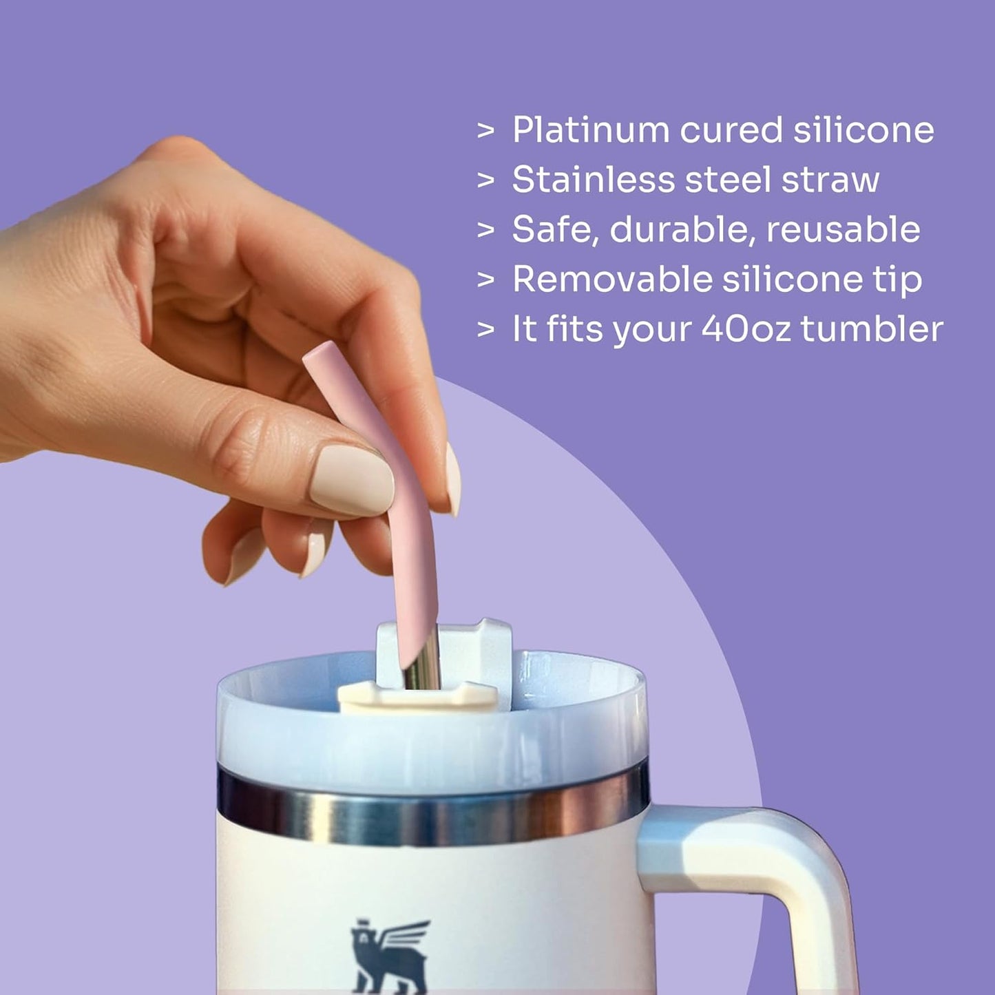 purifyou 14.5" Stainless Steel Straws with Pastel Colored Silicone Tips, Extra Long & Wide Reusable Metal Straws for Tumblers, Smoothies (Set of 5 with Brush)