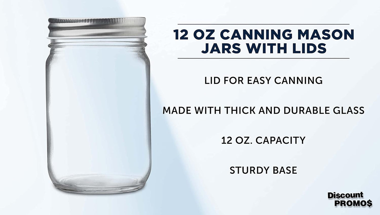 DISCOUNT PROMOS 10 Decorating Mason Jars Set, 12 oz. - Canning, Aluminum Lid - Clear