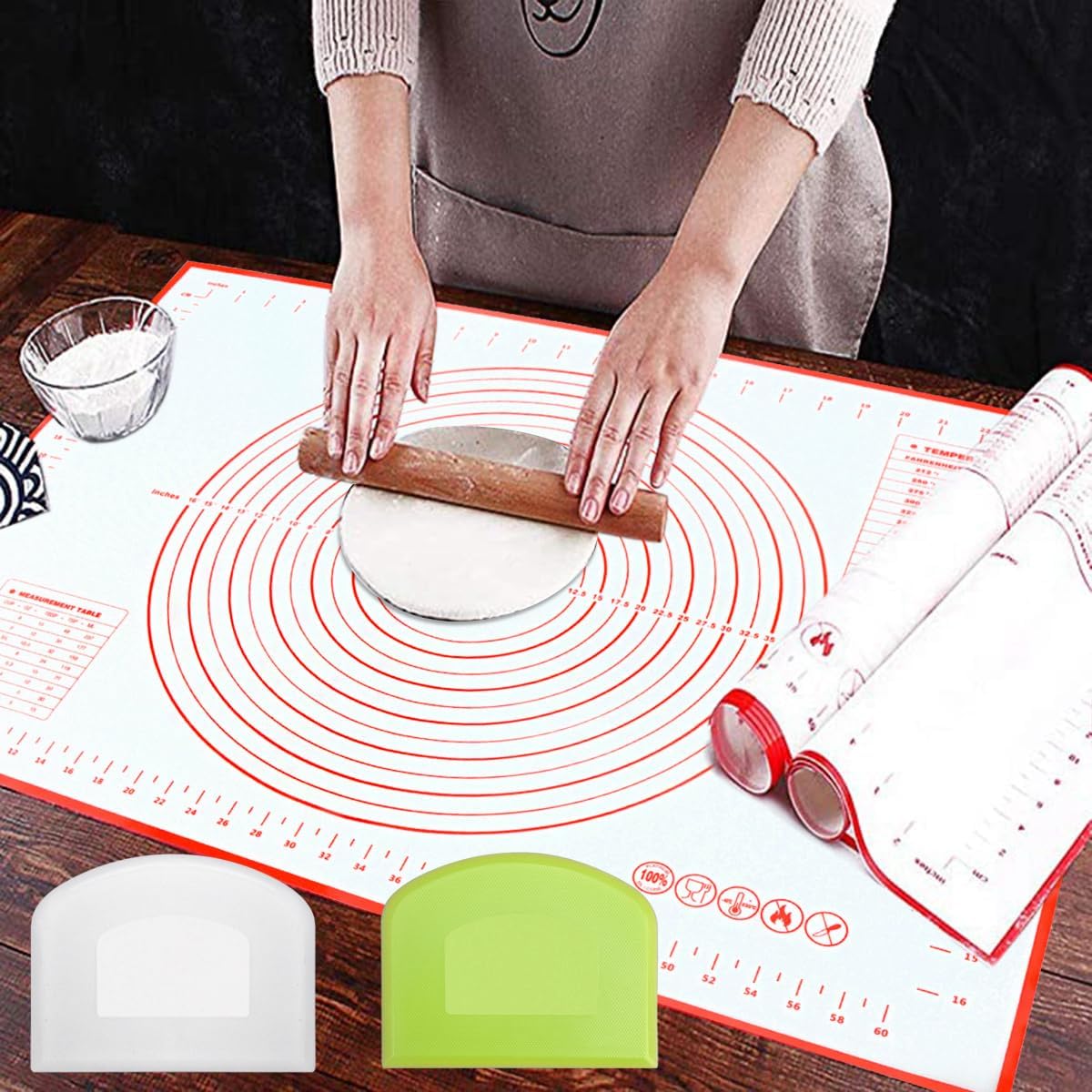 16" x 24" Large Silicone Pastry Mat for Rolling Dough Non Slip,Silicone Baking Mat Non Stick,Cilicone Fondant Mat Pie Cookie Dough Rolling Mat Kneading Cutting Mat with Measurement (Red-L)