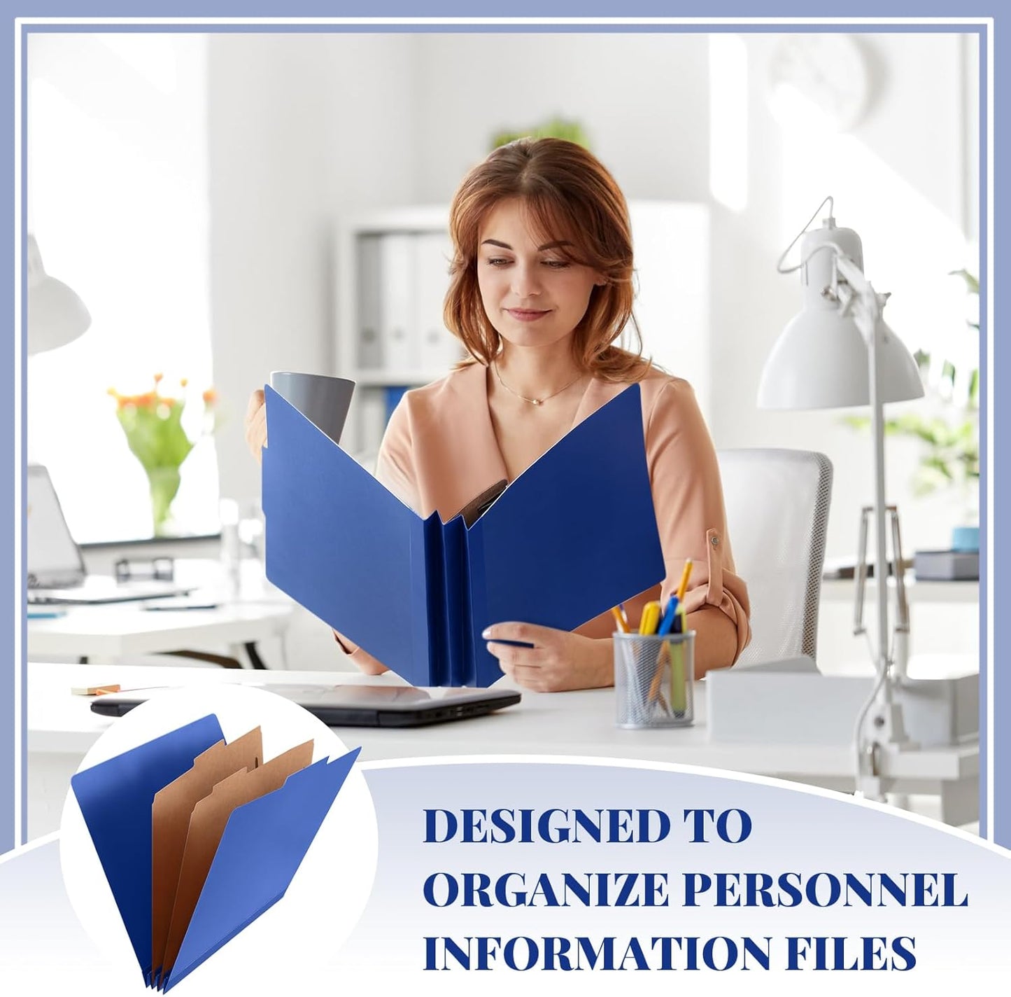 60 Pcs Classification Folders Letter Size, 2 Divider Pressboard File Folders with 3. 5 Inch Expansion, 2 Prongs Fastener, Heavy Duty Office File Organizers for Teachers, Medical (Dark Blue)