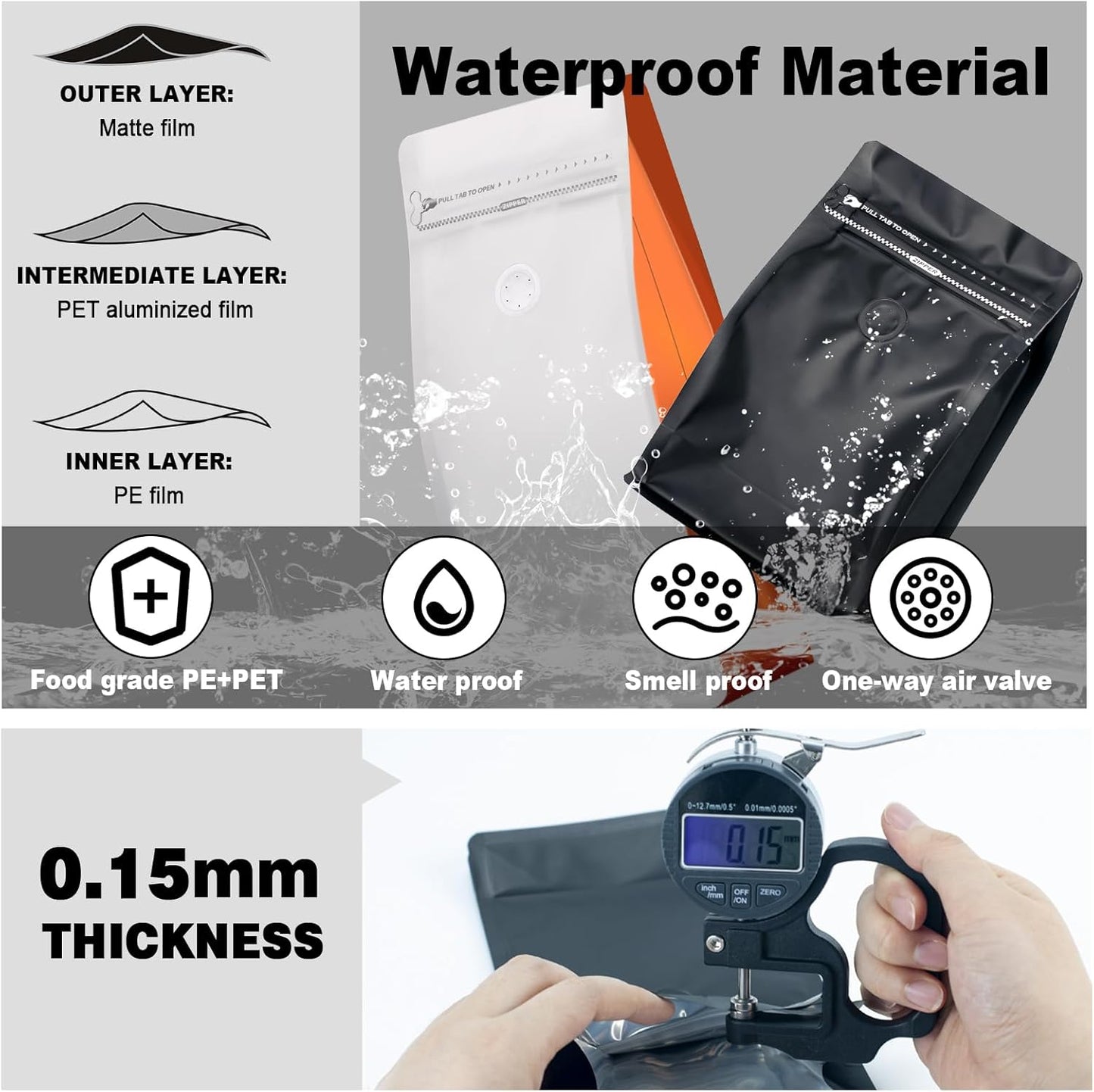 Coffee Bags with Valve(60pcs,8 oz,1/2 lb) Vented Coffee Beans Packaging Bags High Barrier Aluminumed Foil Flat Bottom Heat Sealed Side Zipper Resealable Storage Bag for Home or Business（White+Gold）