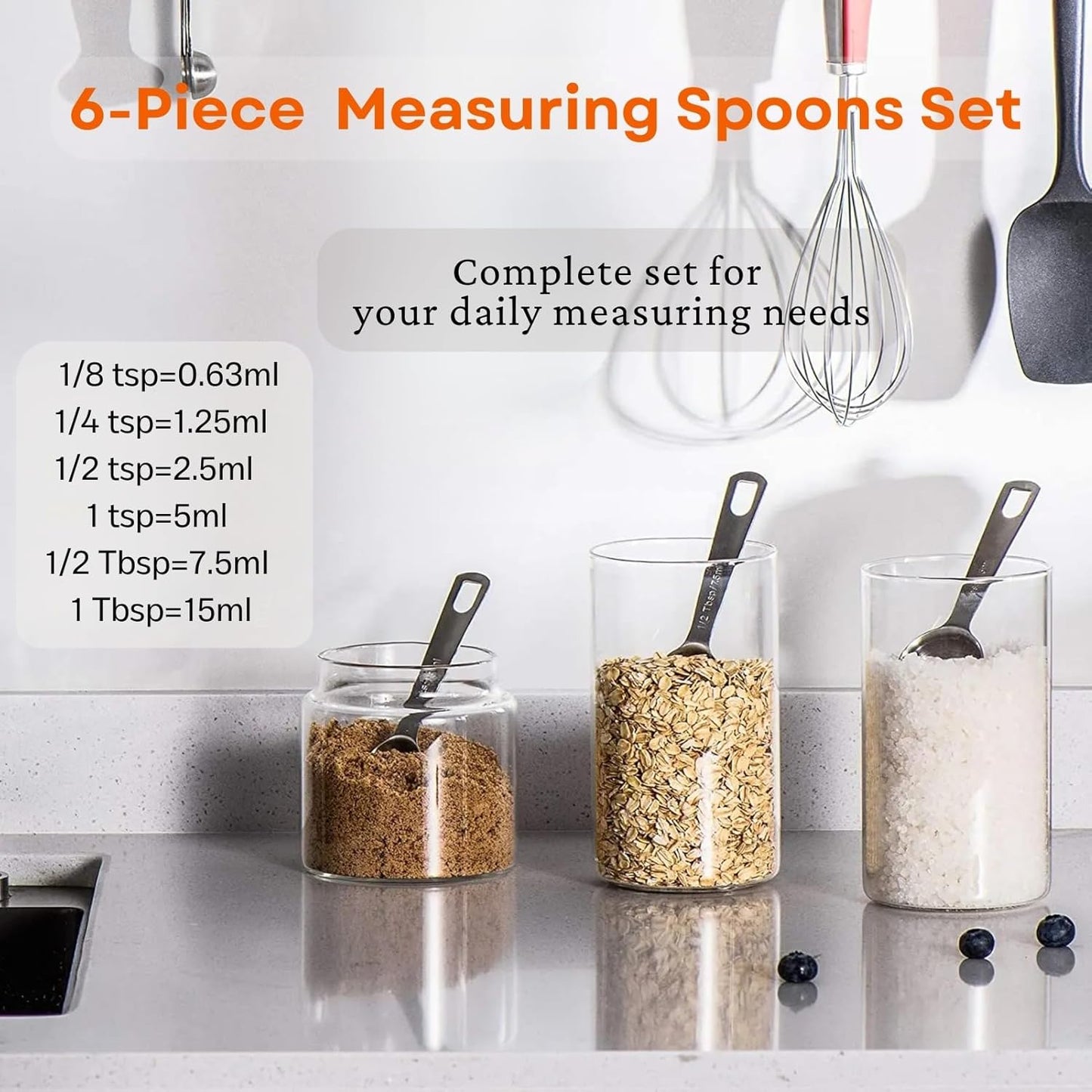 11PCS Measuring Spoons Set Stainless 1 tbsp, 1/2 tbsp, and 1-1/16tsp Steel Measuring Spoons for Cooking Baking Spice Jars and Liquid Ingredients